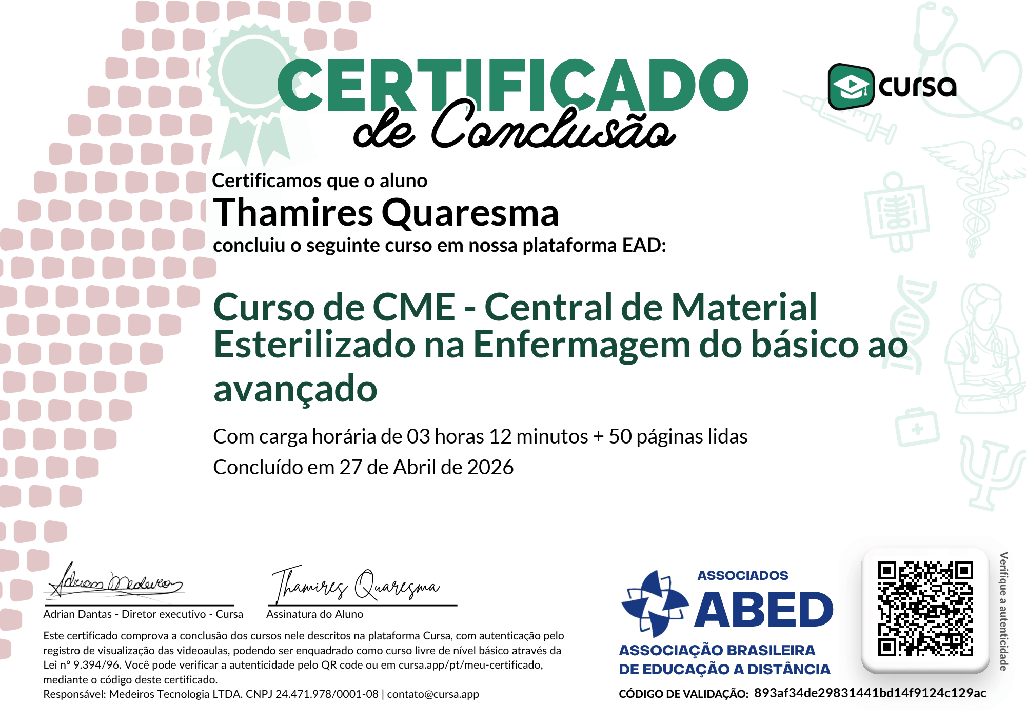 Imagem do meu Certificado gratuito de conclusão de curso.