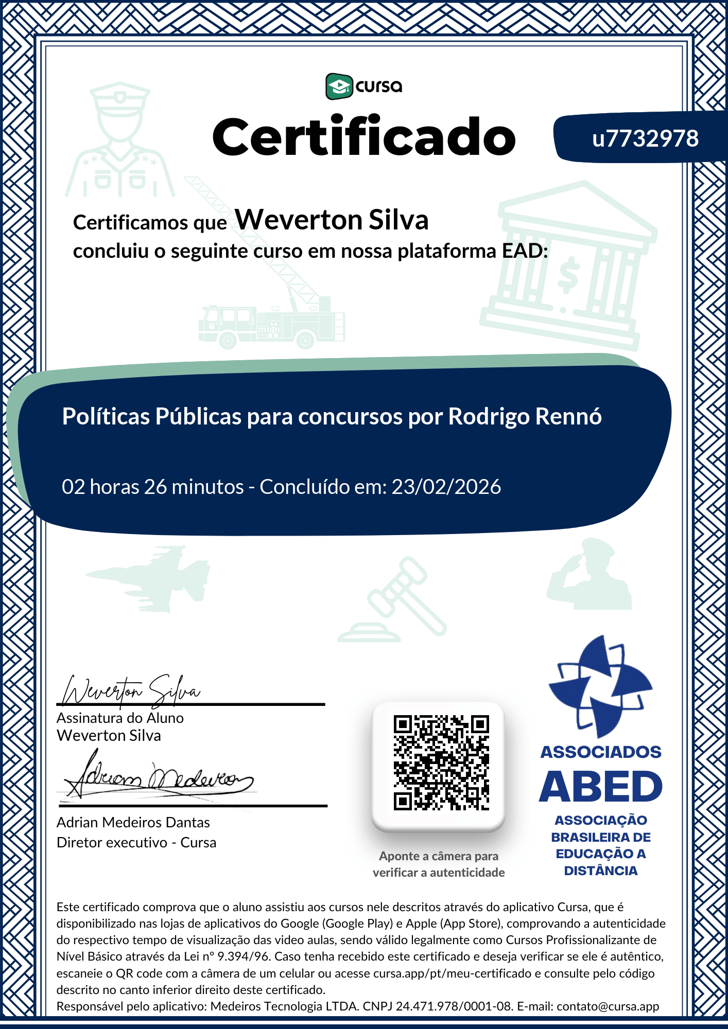Imagem do meu Certificado gratuito de conclusão de curso.