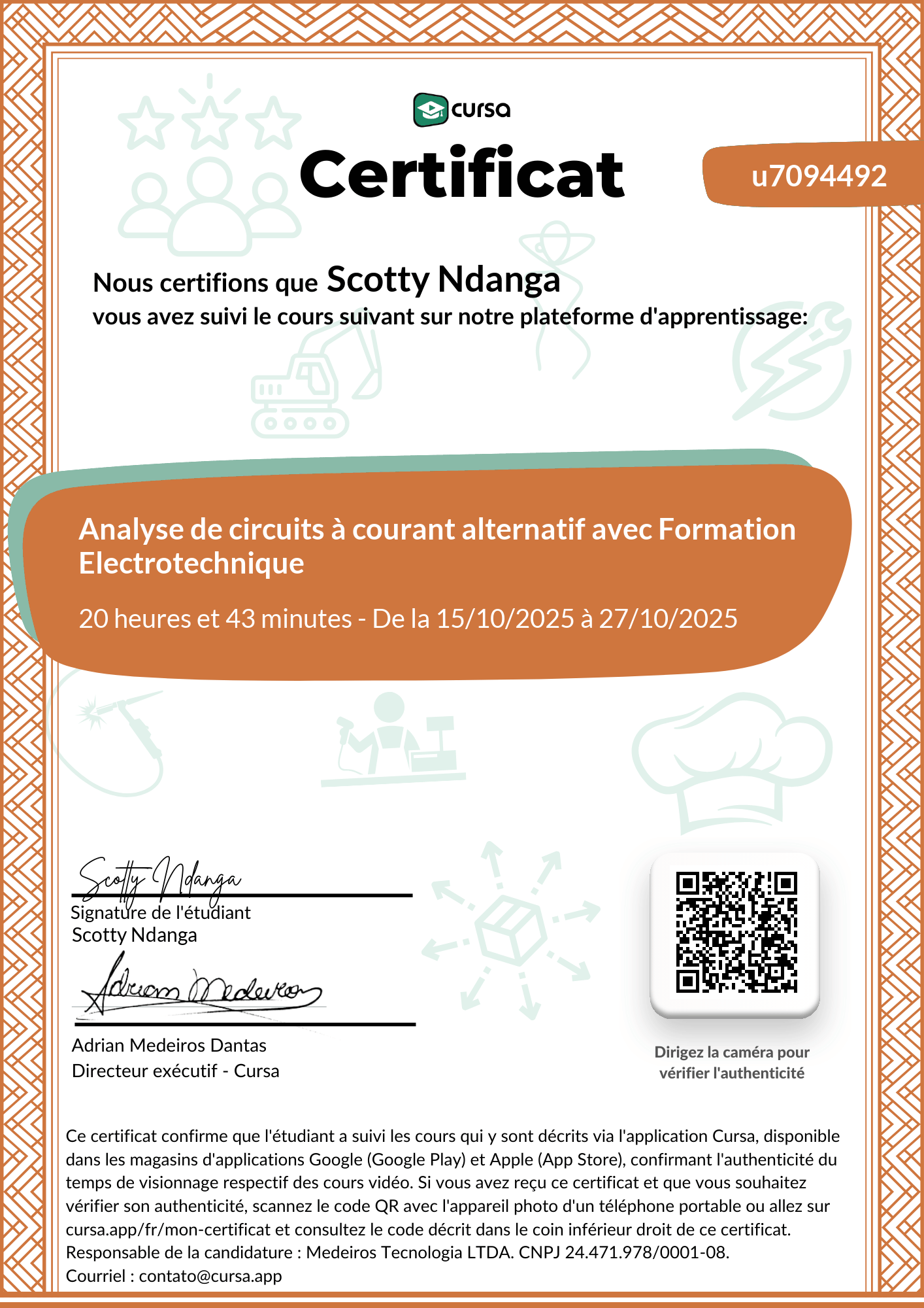 Image de mon certificat de fin de cours gratuit.