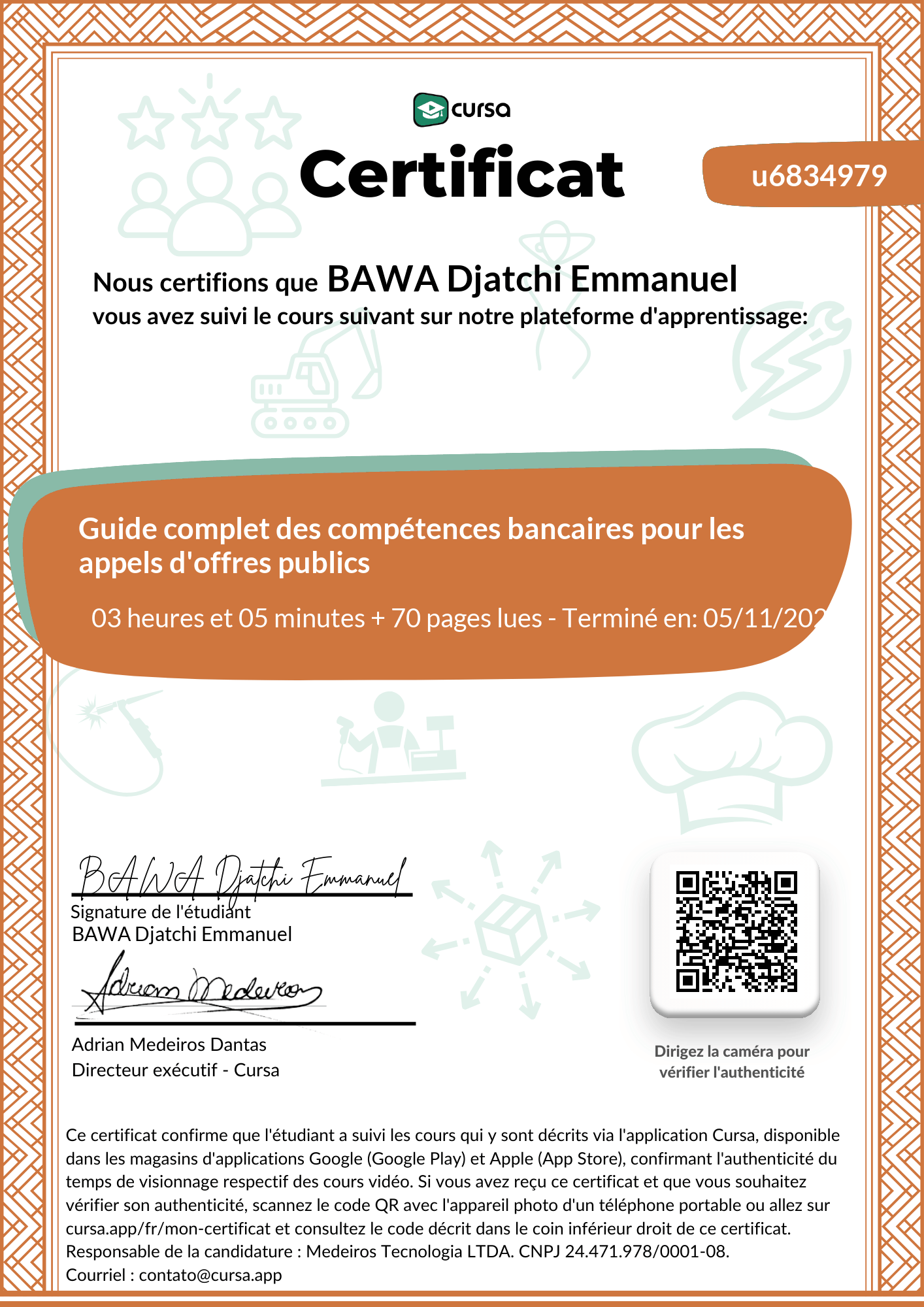 Image de mon certificat de fin de cours gratuit.