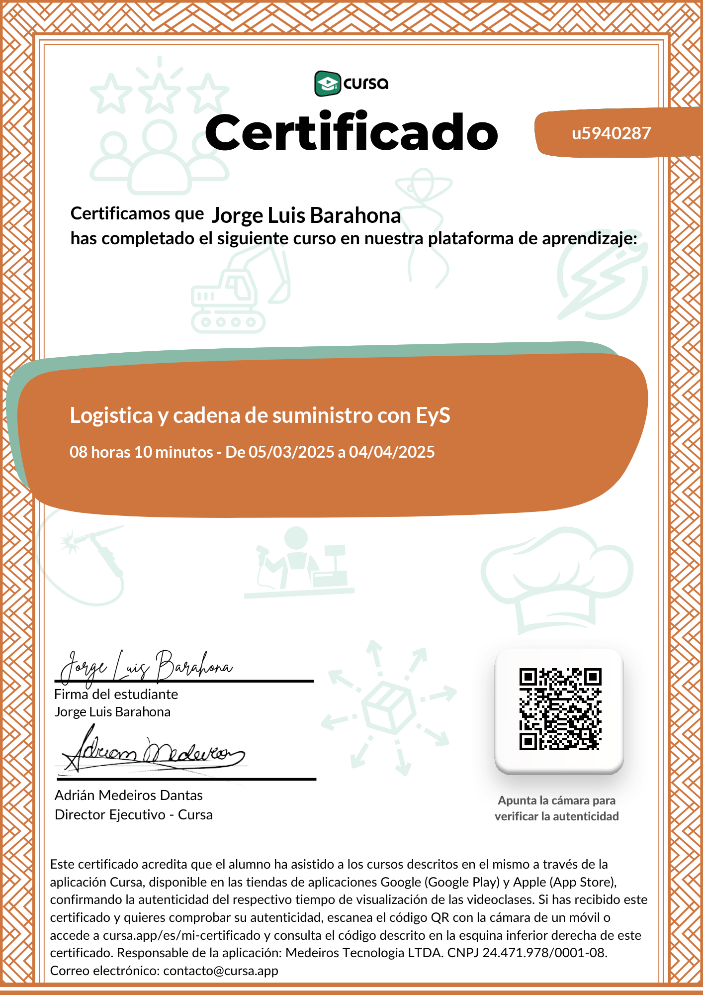 Imagen de mi Certificado de finalización del curso gratuito.