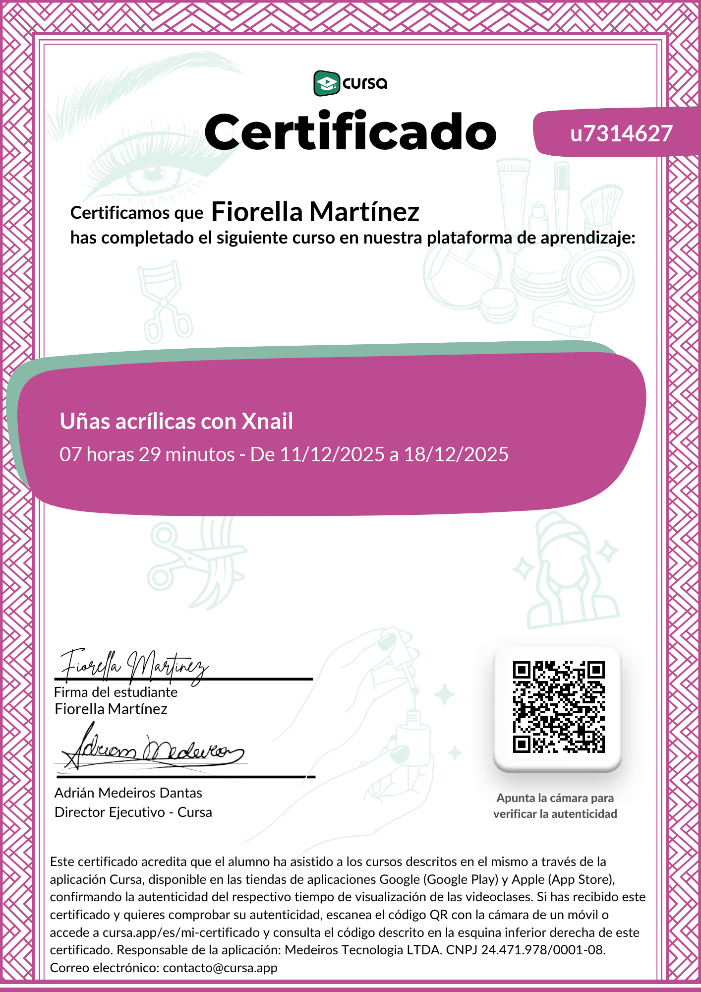 Imagen de mi Certificado de finalización del curso gratuito.