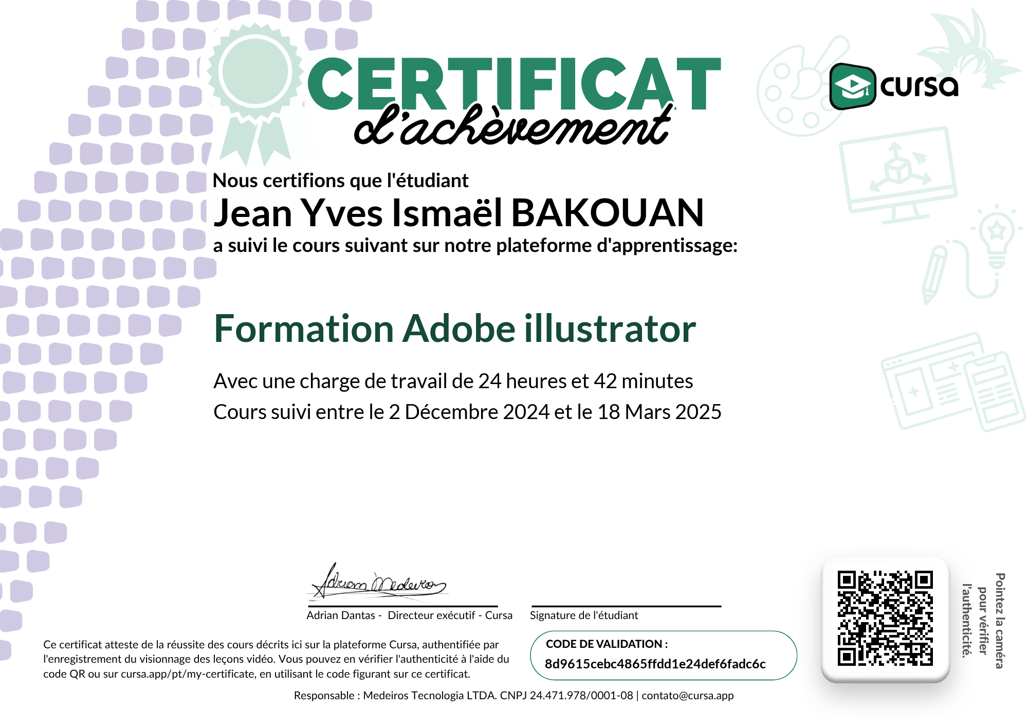 Image de mon certificat de fin de cours gratuit.