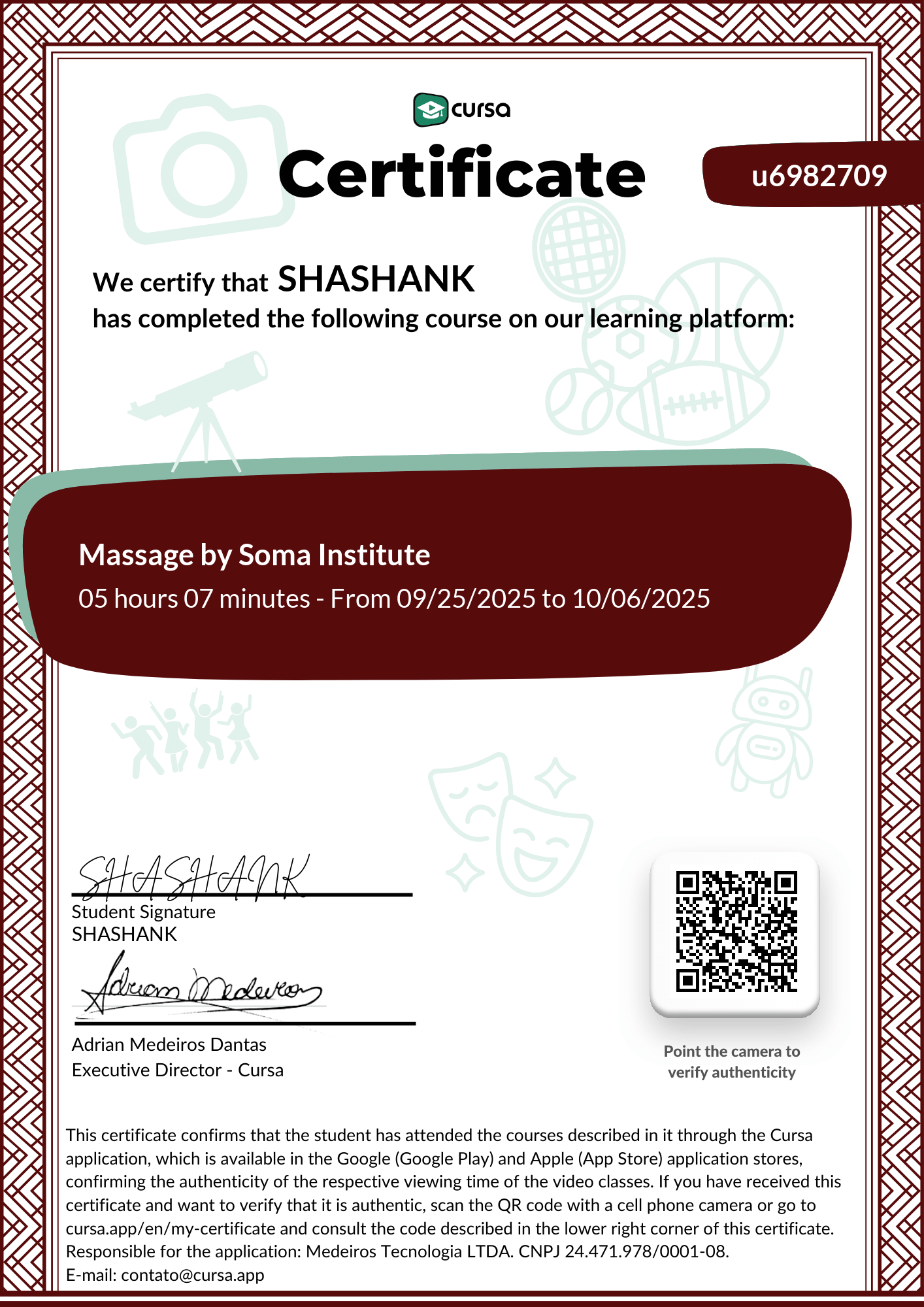 Image of my free Course Completion Certificate.
