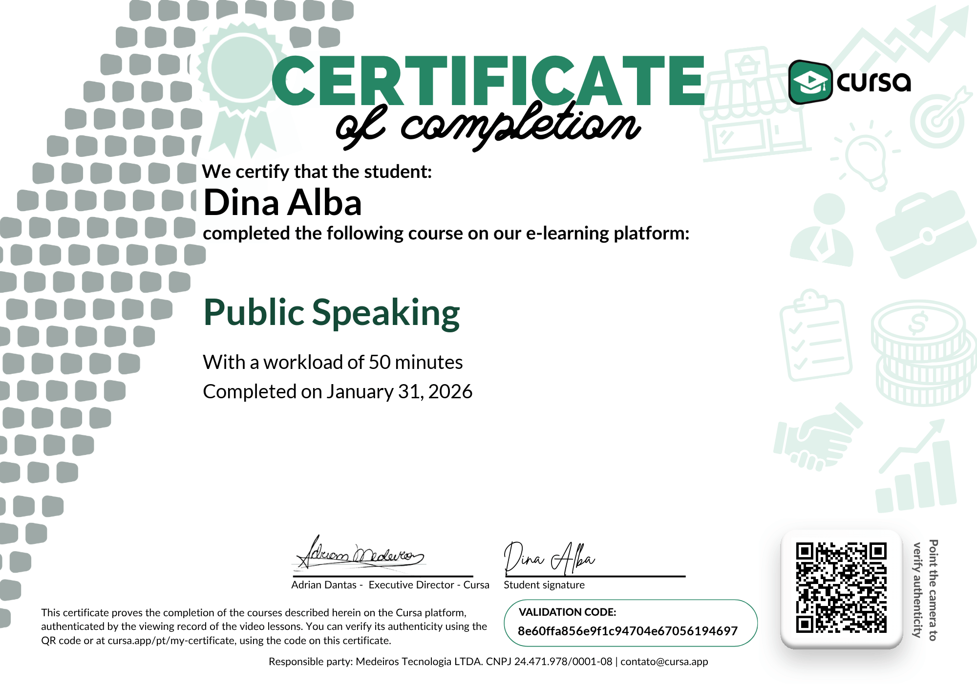 Image of my free Course Completion Certificate.