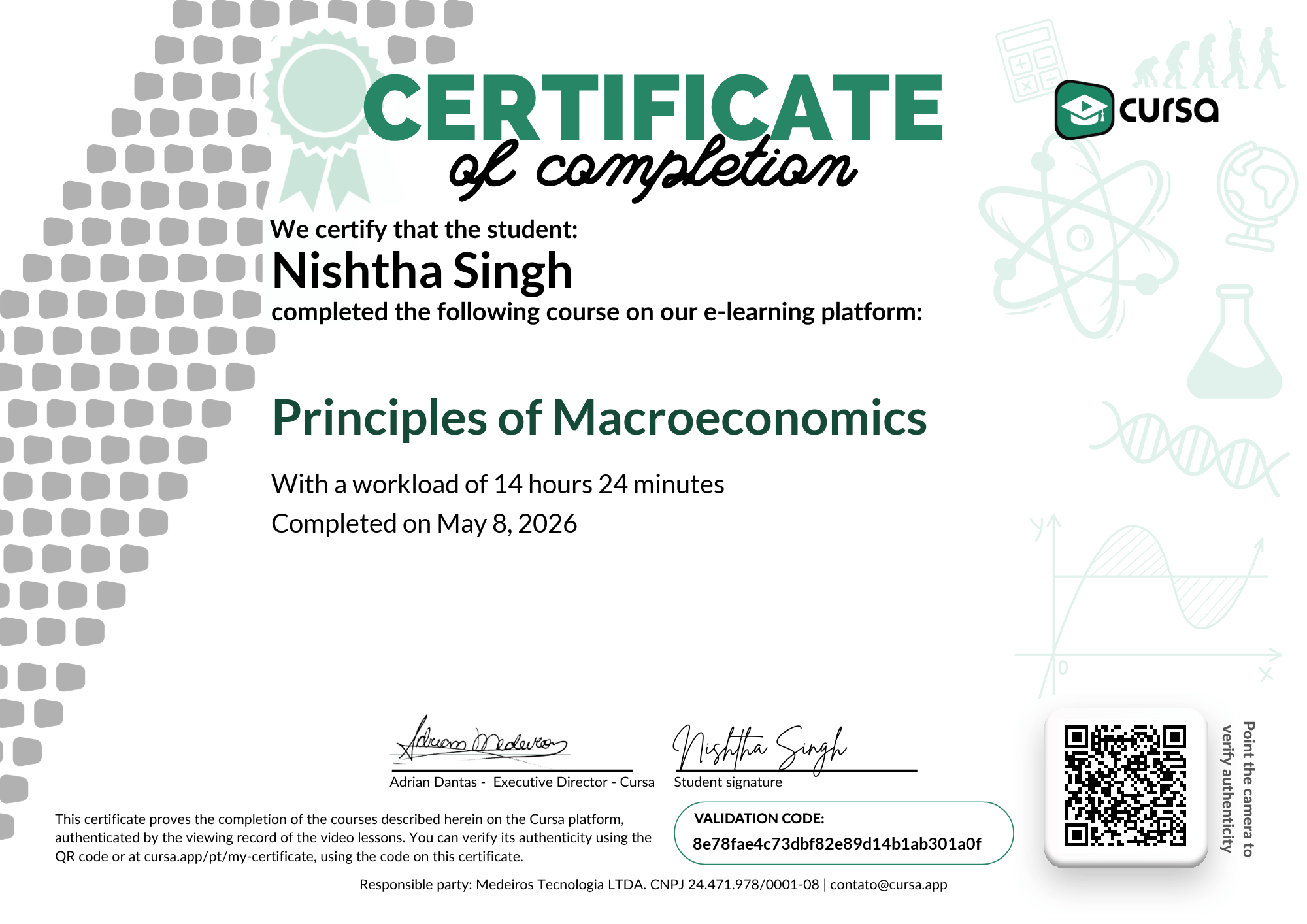 Image of my free Course Completion Certificate.