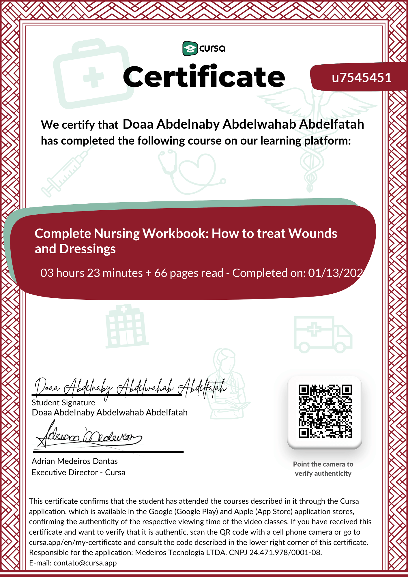 Image of my free Course Completion Certificate.