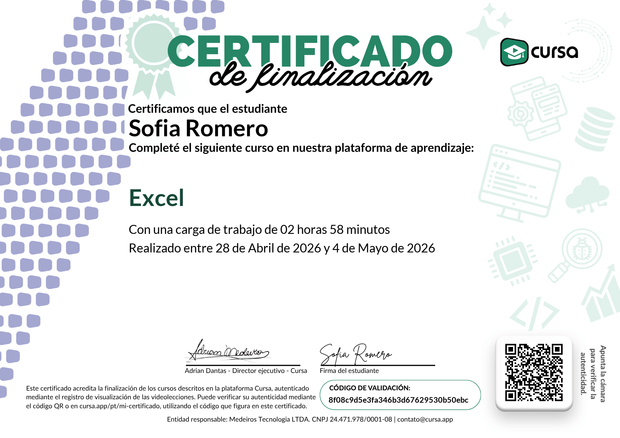 Imagen de mi Certificado de finalización del curso gratuito.