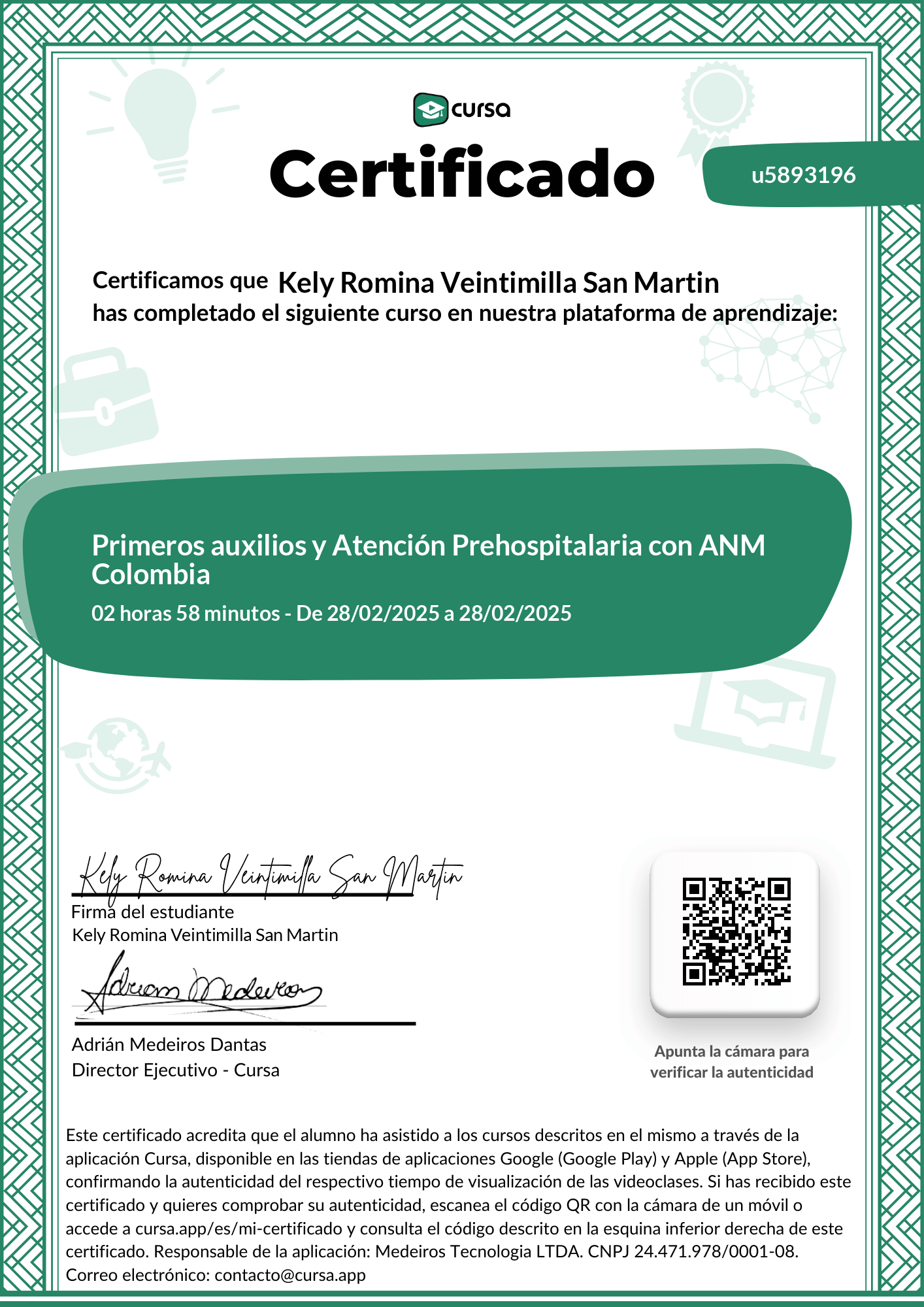 Imagen de mi Certificado de finalización del curso gratuito.