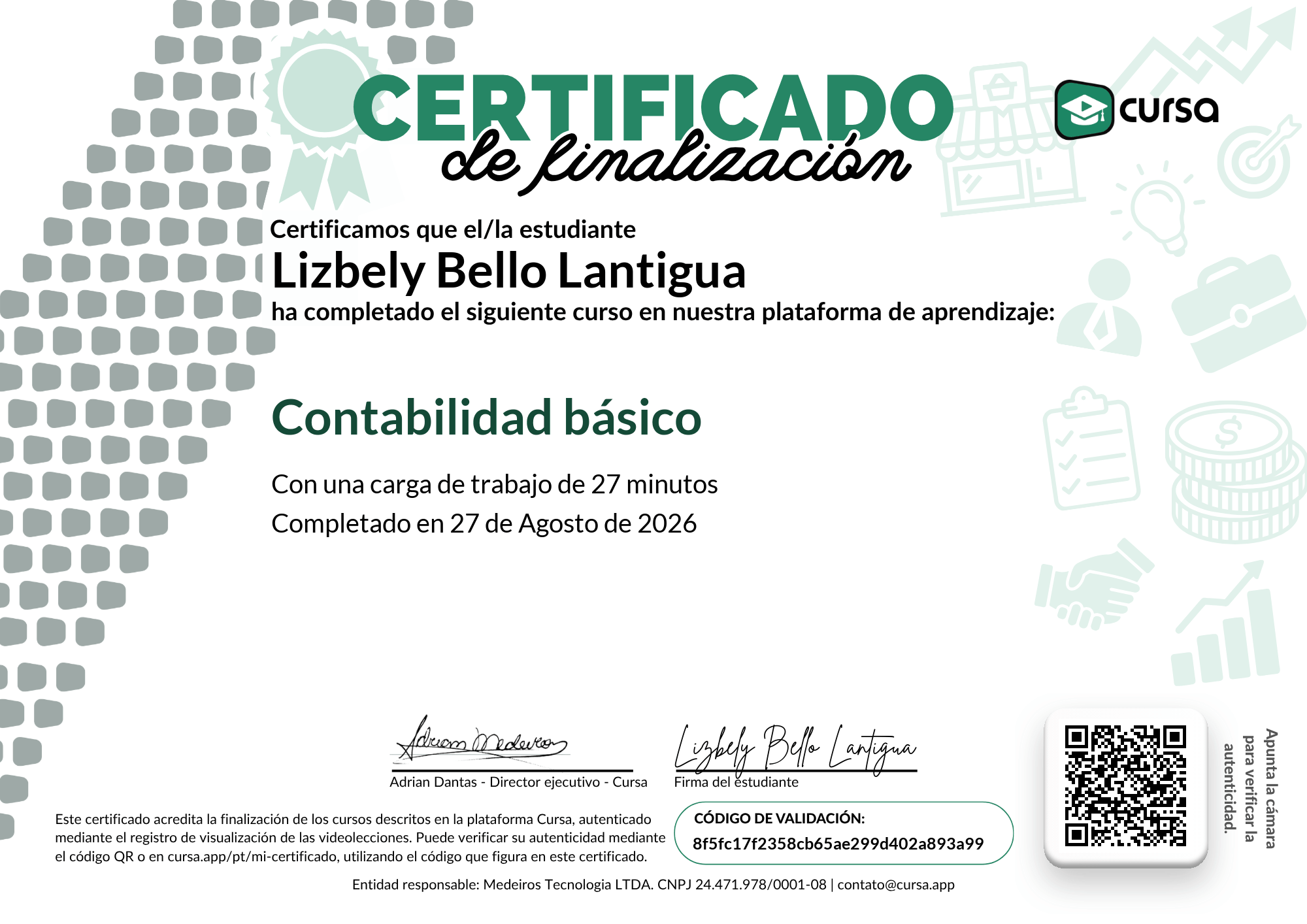 Imagen de mi Certificado de finalización del curso gratuito.