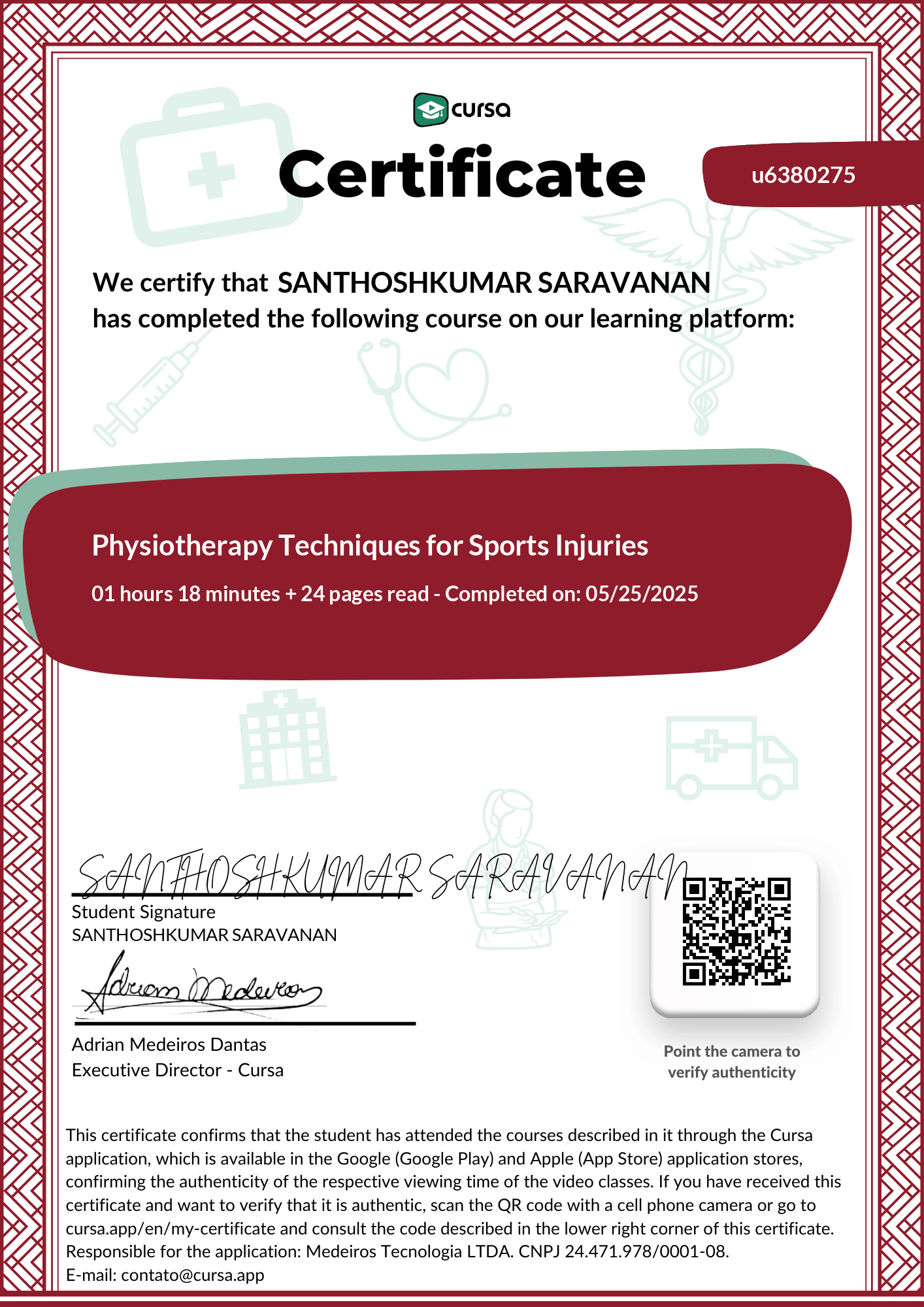 Image of my free Course Completion Certificate.