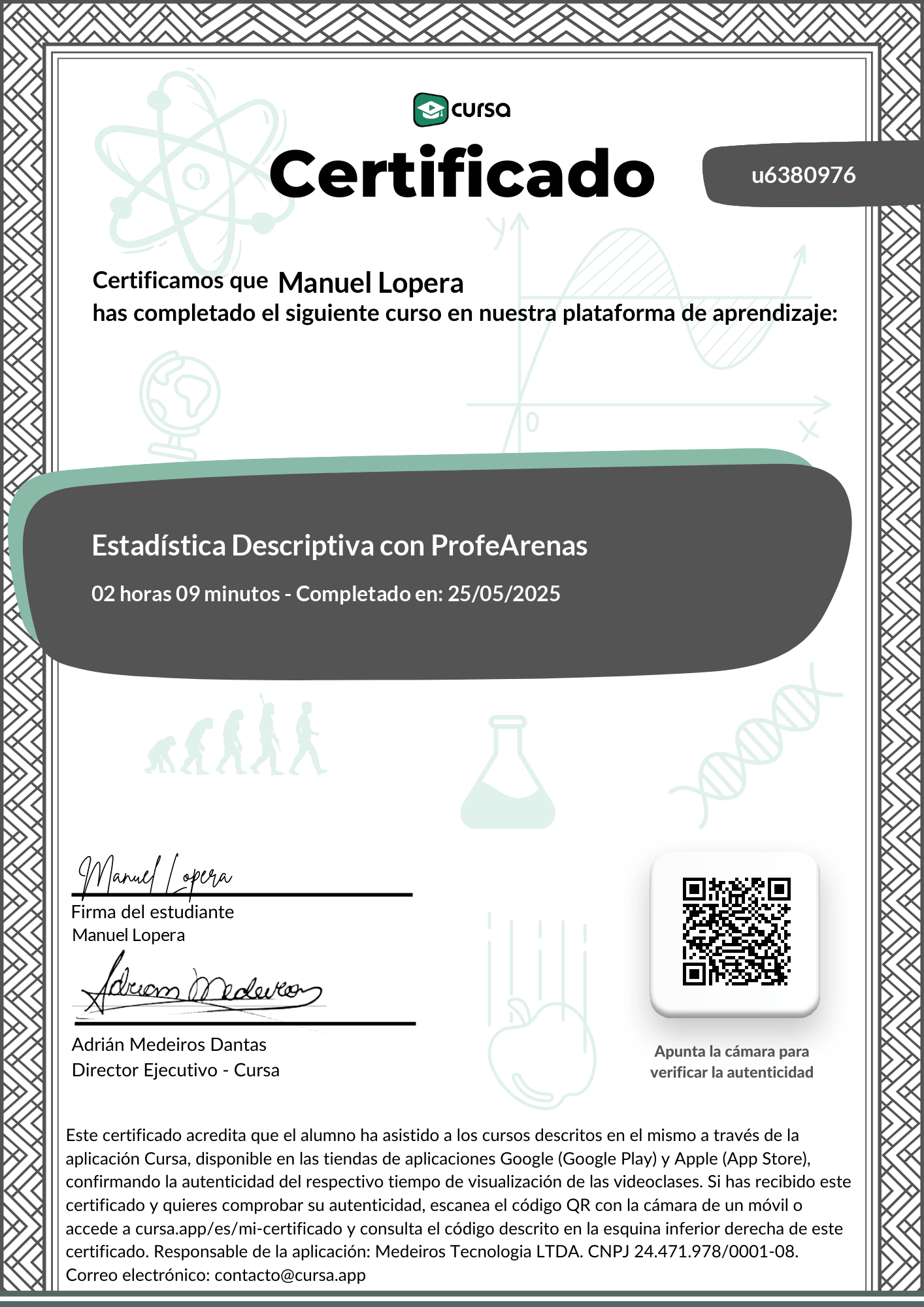 Imagen de mi Certificado de finalización del curso gratuito.