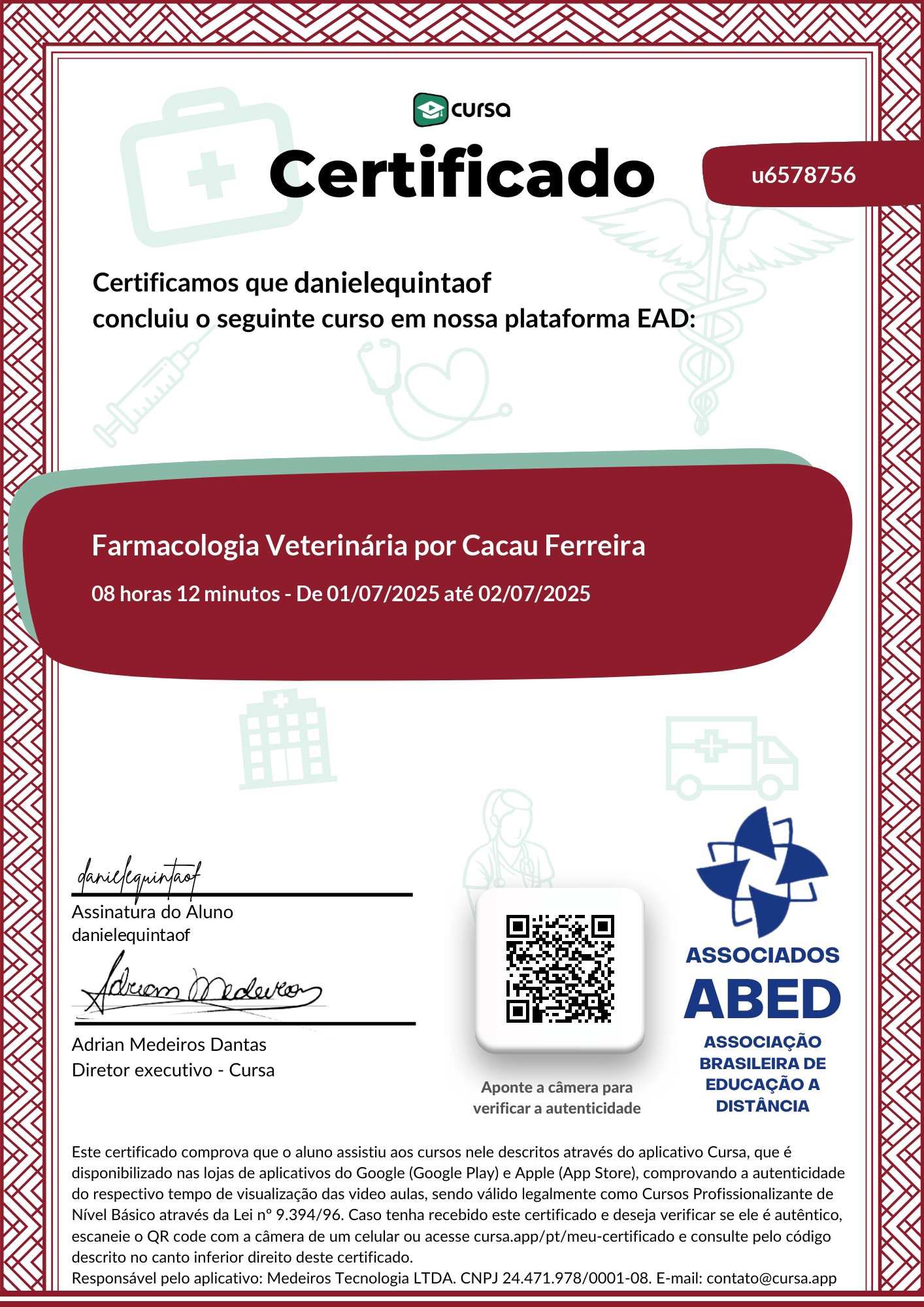 Imagem do meu Certificado gratuito de conclusão de curso.