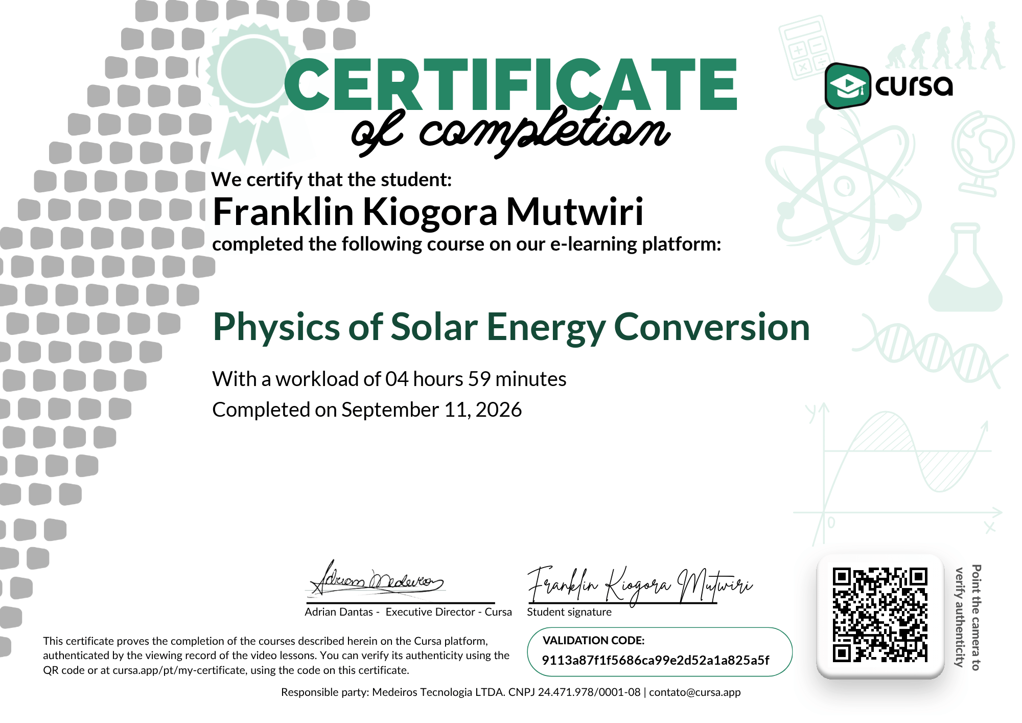 Image of my free Course Completion Certificate.