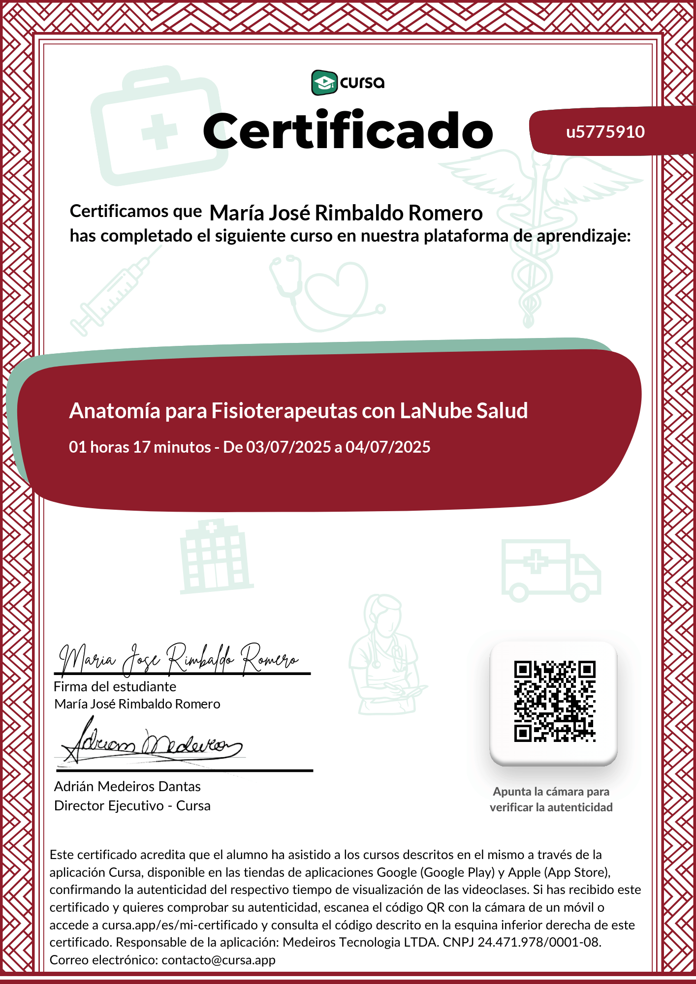 Imagen de mi Certificado de finalización del curso gratuito.