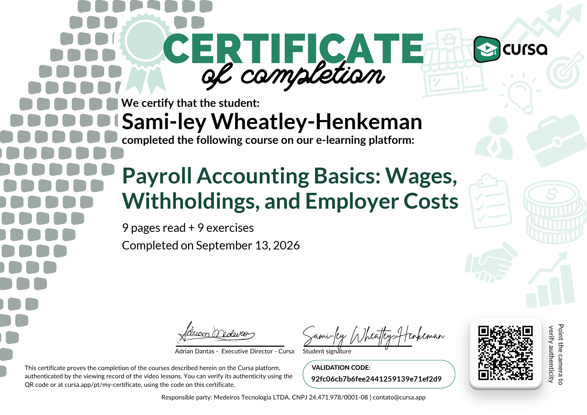 Image of my free Course Completion Certificate.