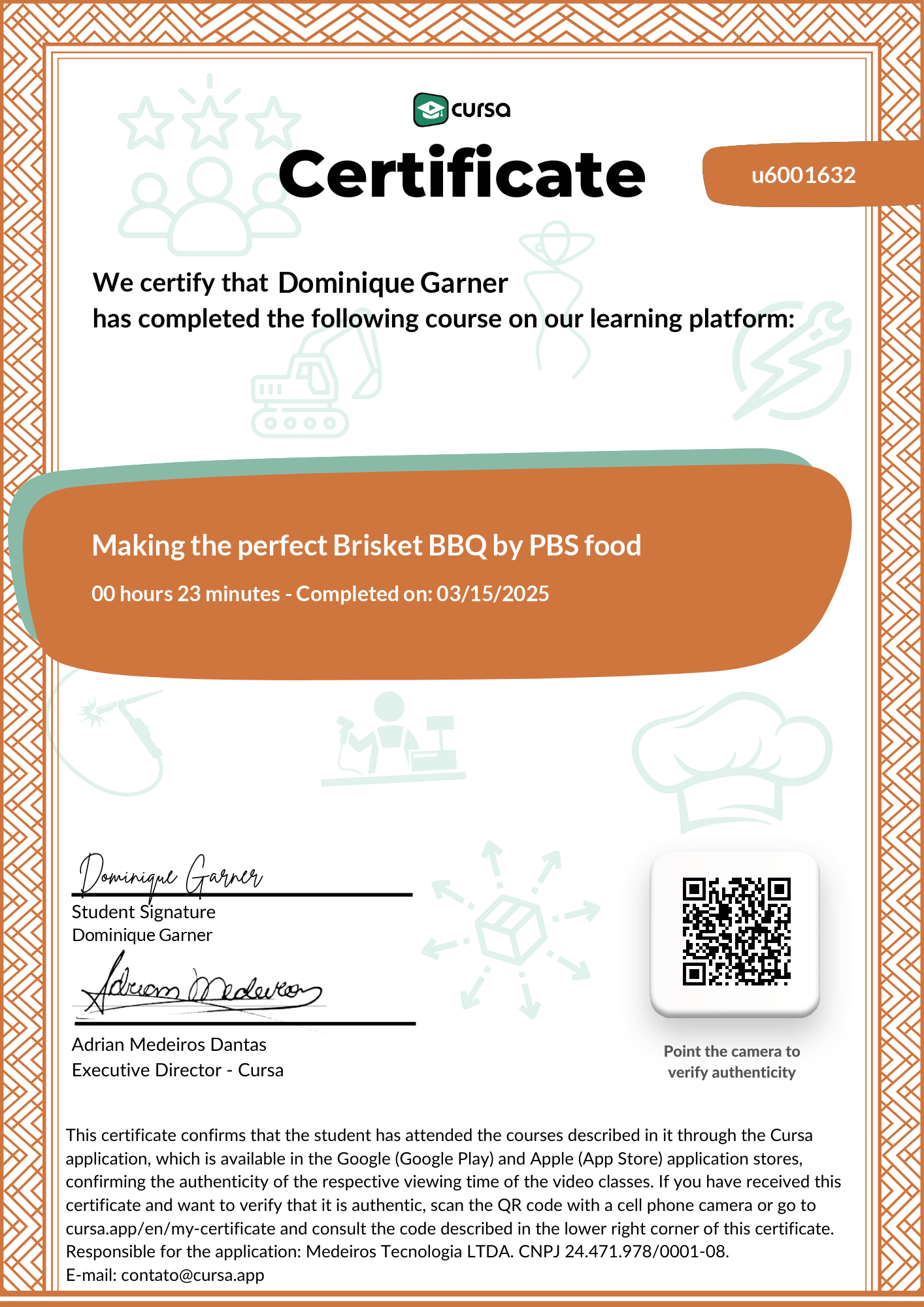 Image of my free Course Completion Certificate.