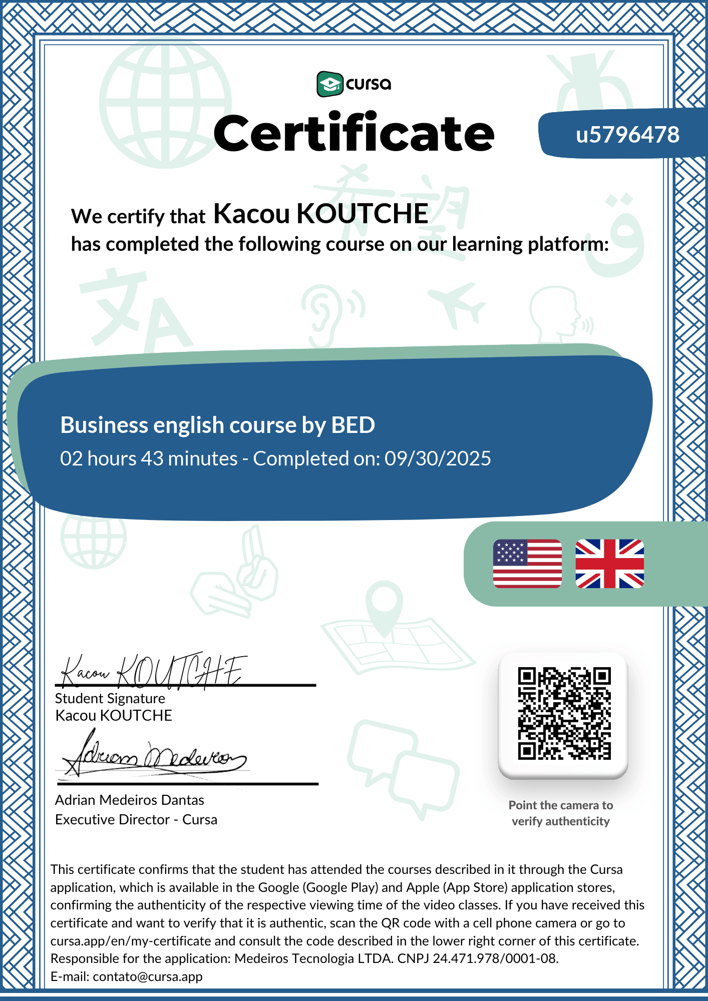 Image of my free Course Completion Certificate.