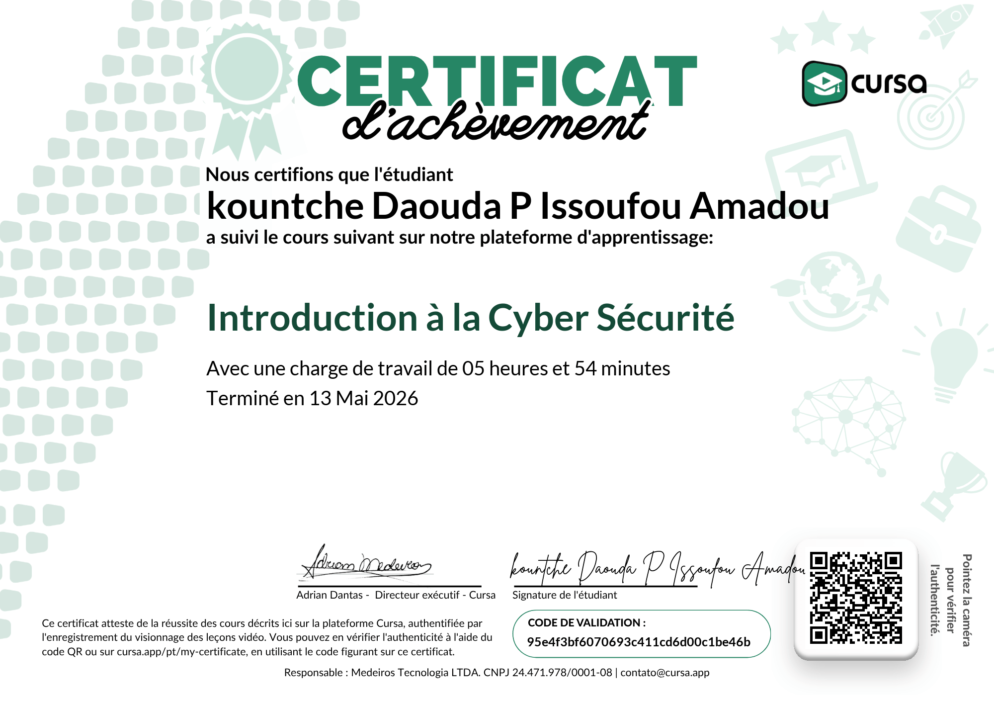 Image de mon certificat de fin de cours gratuit.