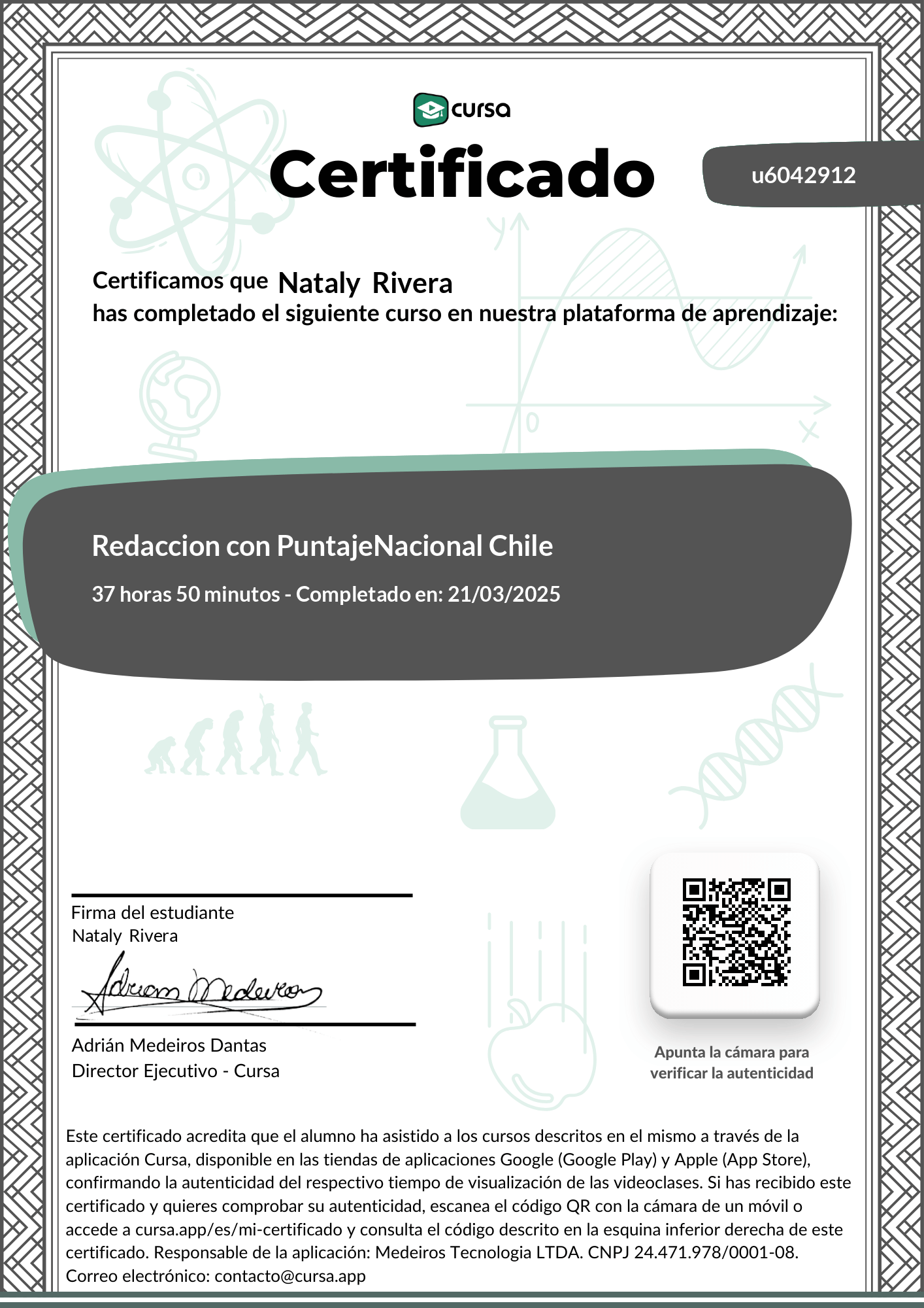 Imagen de mi Certificado de finalización del curso gratuito.