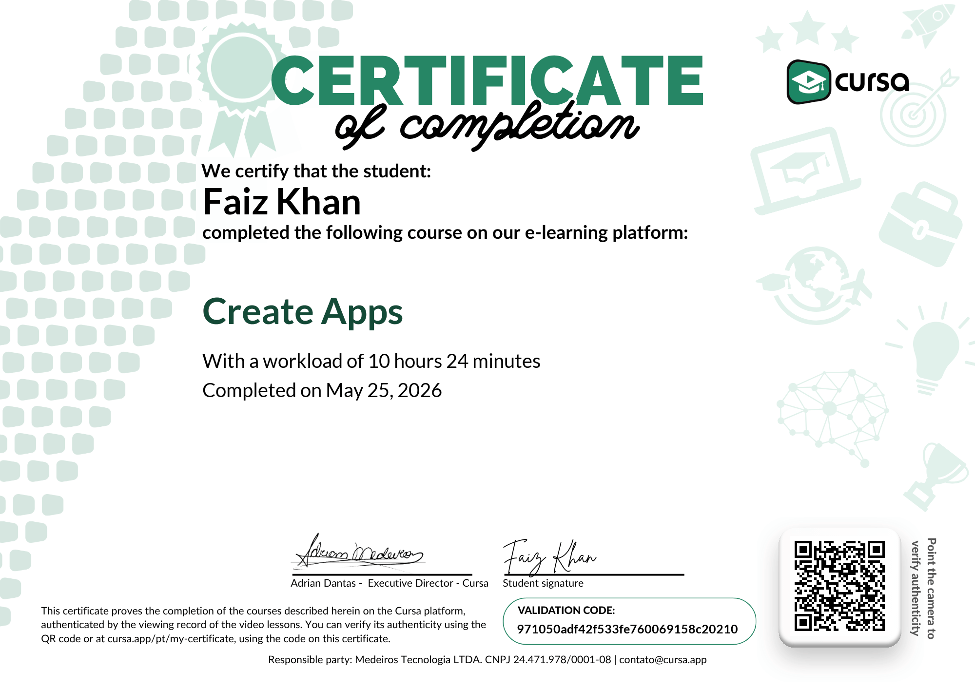Image of my free Course Completion Certificate.