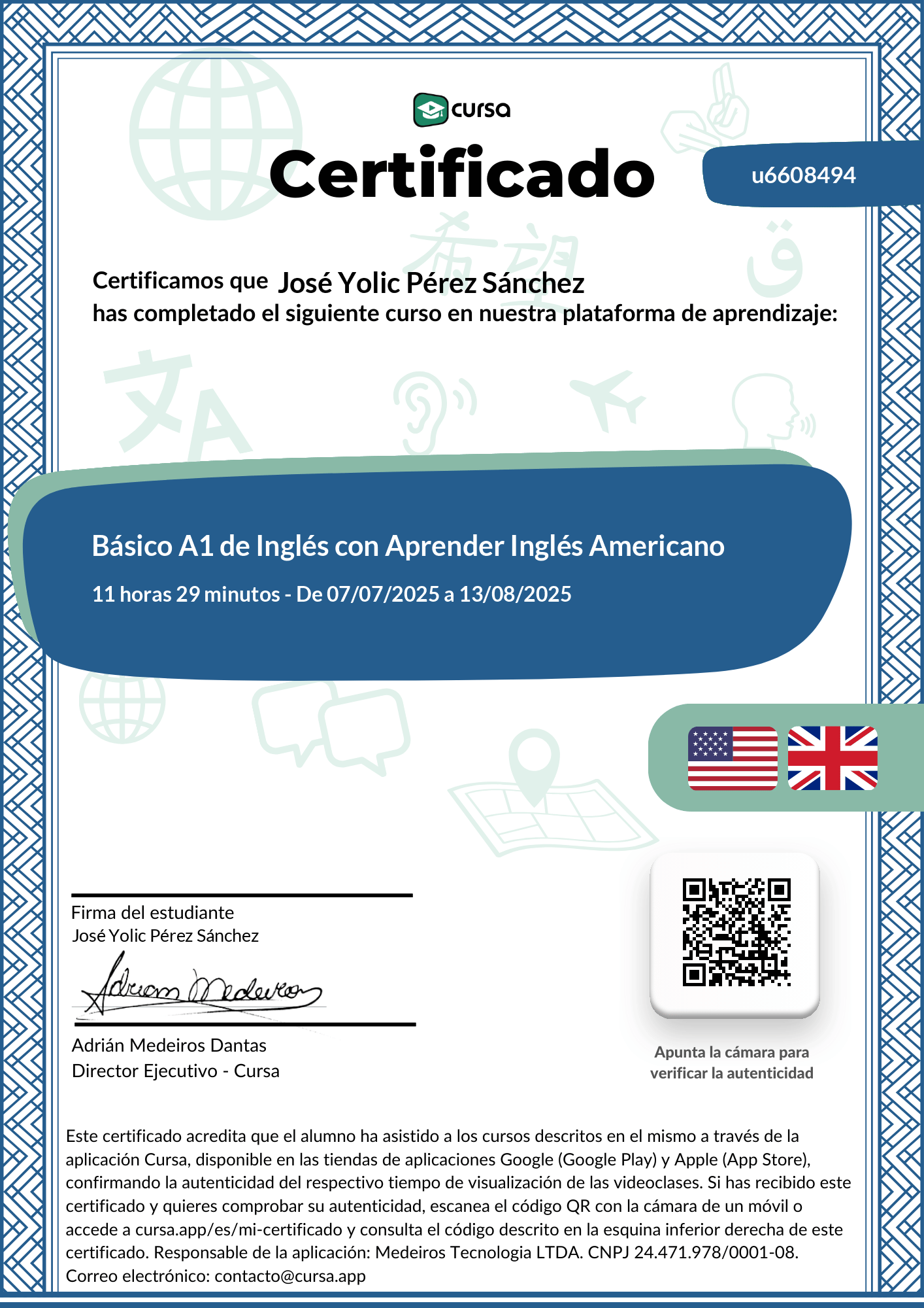 Imagen de mi Certificado de finalización del curso gratuito.