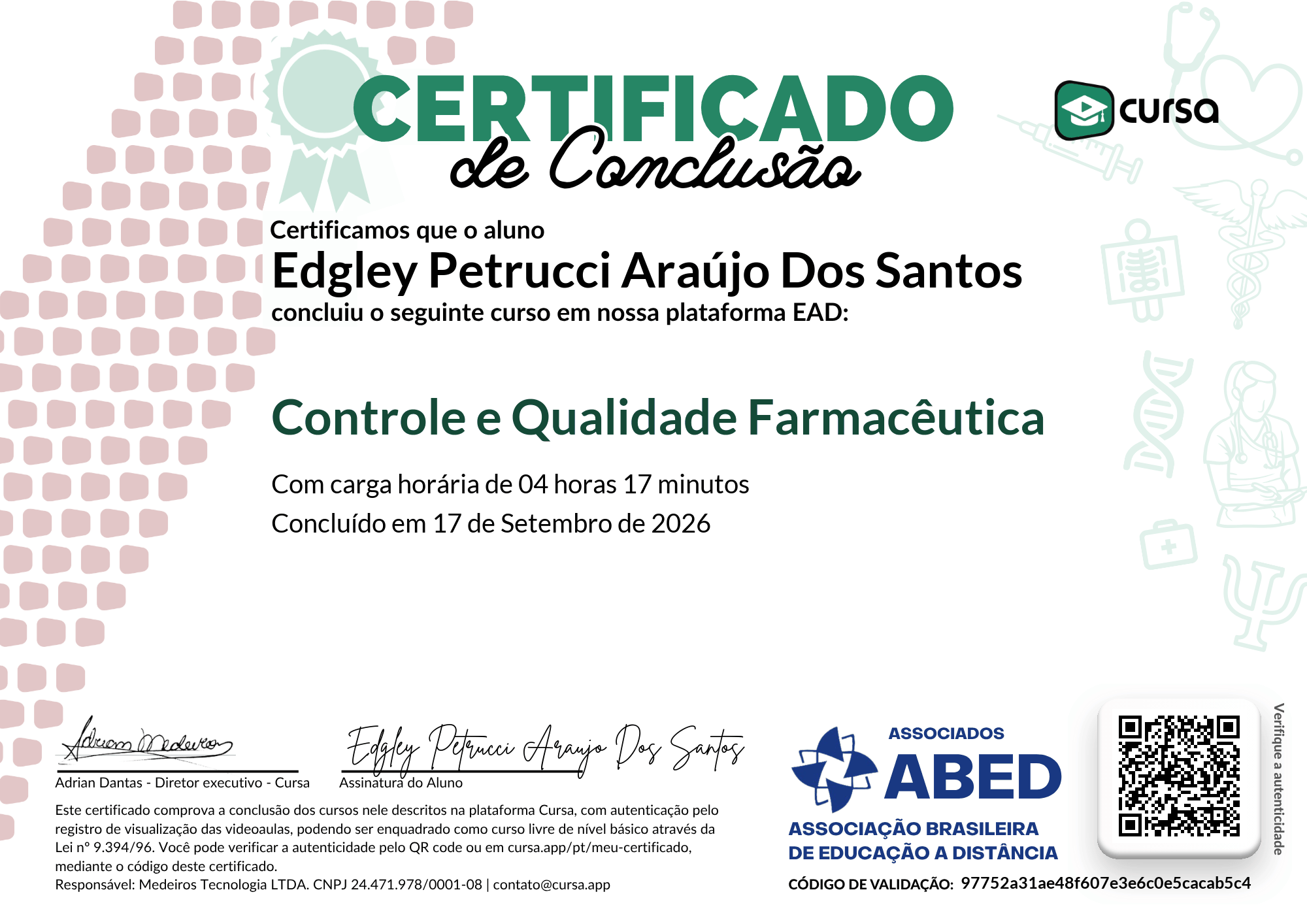 Imagem do meu Certificado gratuito de conclusão de curso.