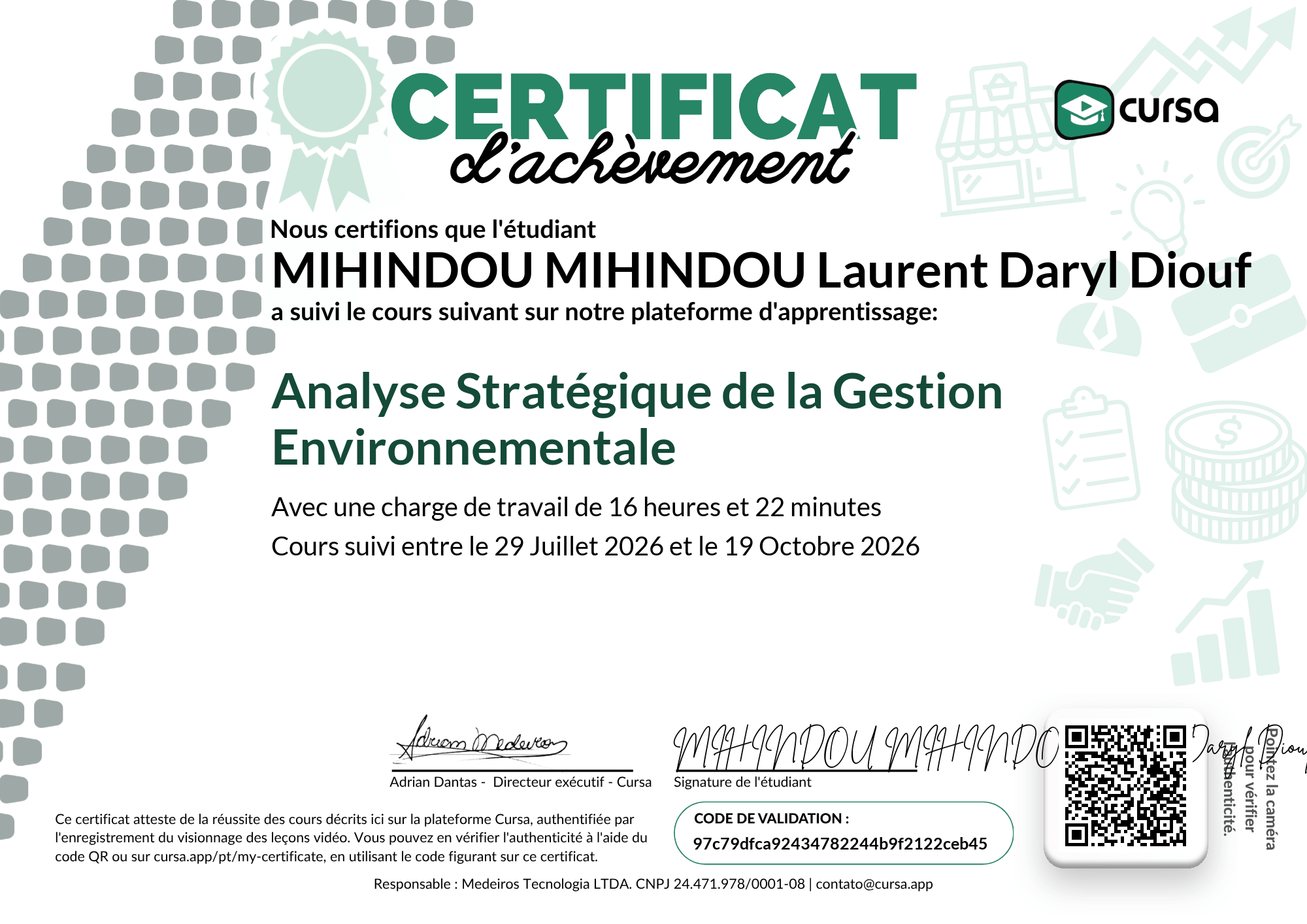 Image de mon certificat de fin de cours gratuit.