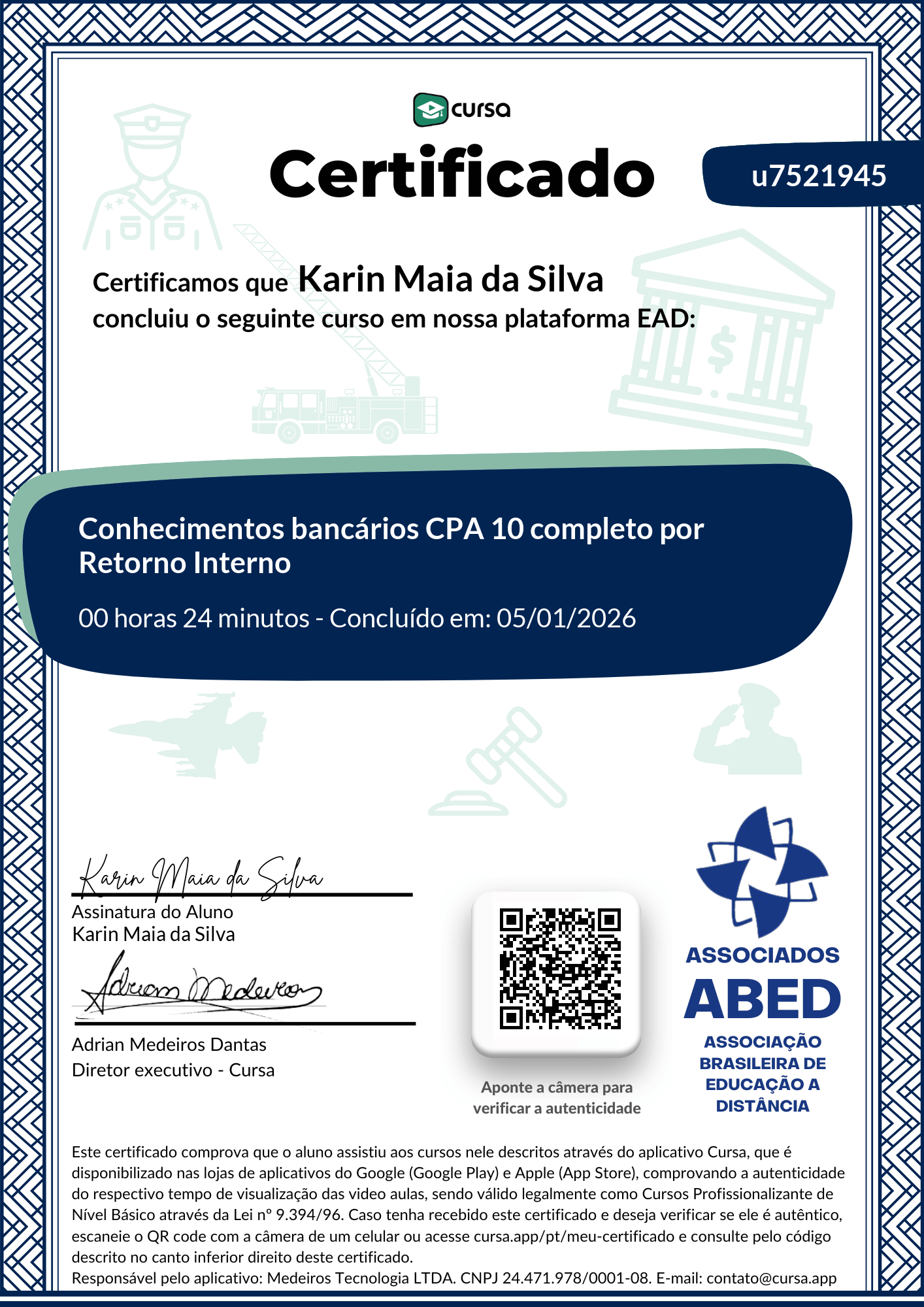 Imagem do meu Certificado gratuito de conclusão de curso.