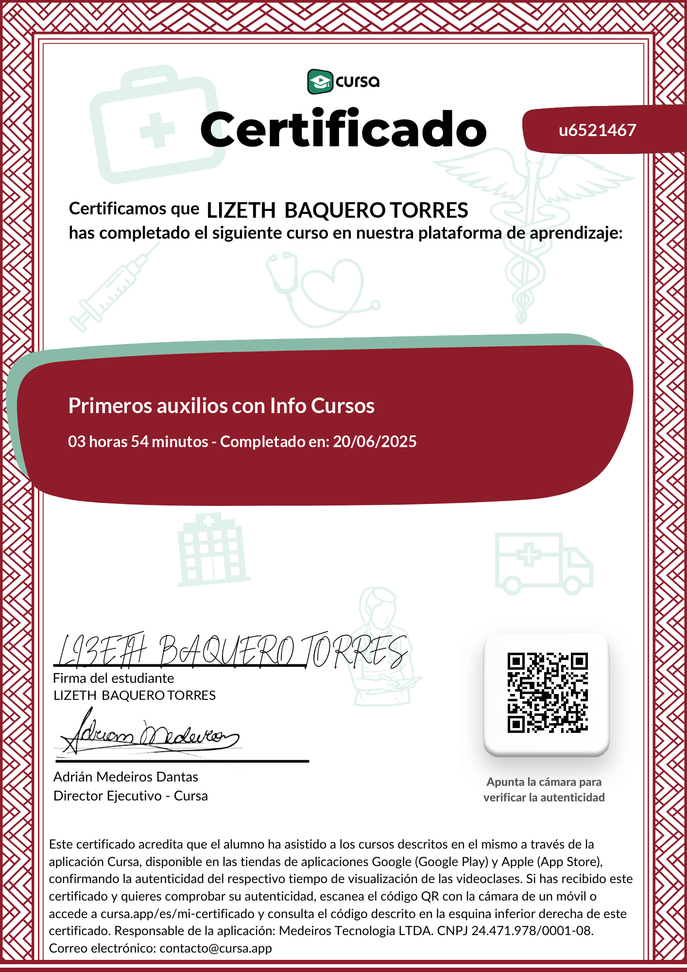Imagen de mi Certificado de finalización del curso gratuito.