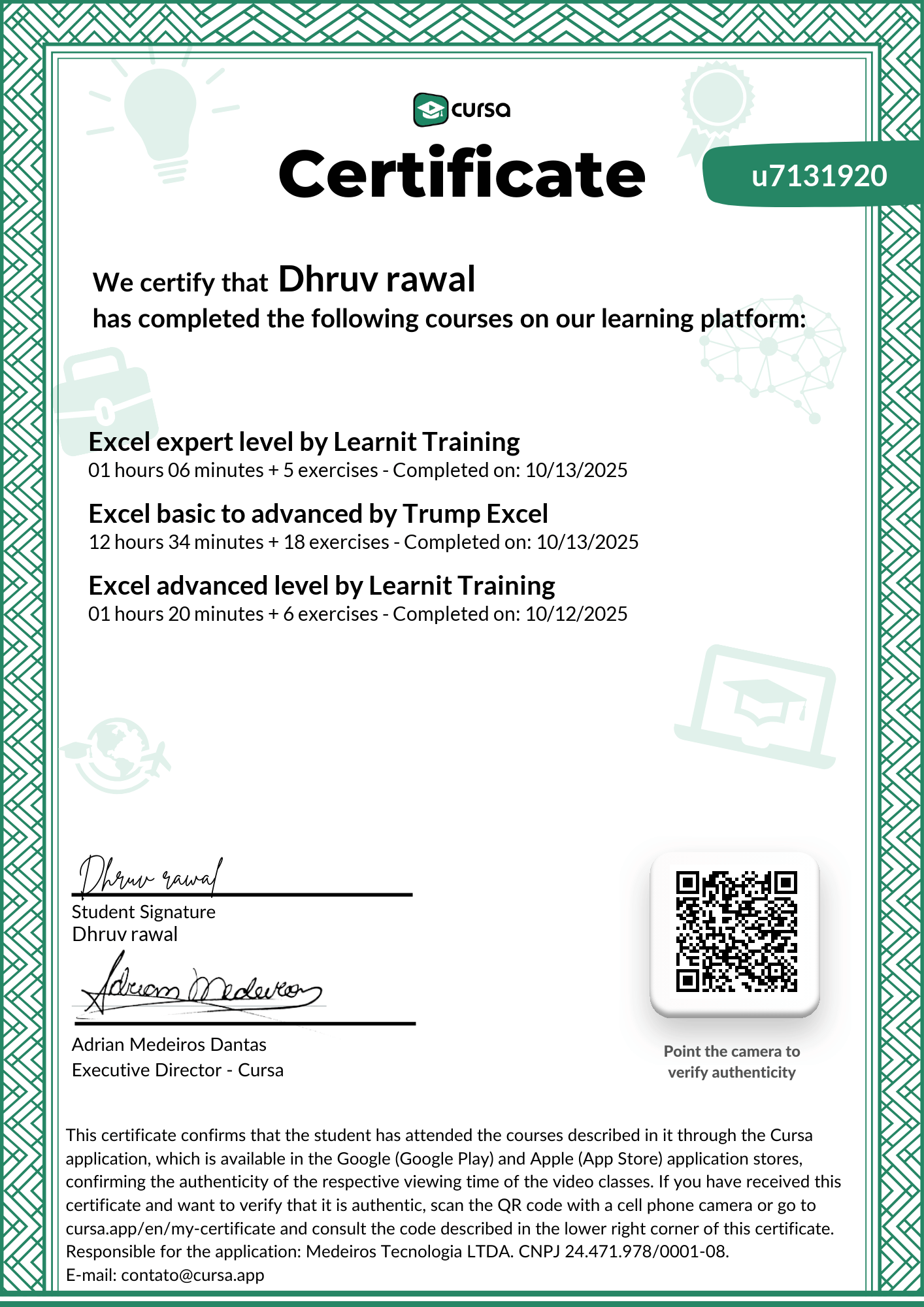 Image of my free Course Completion Certificate.