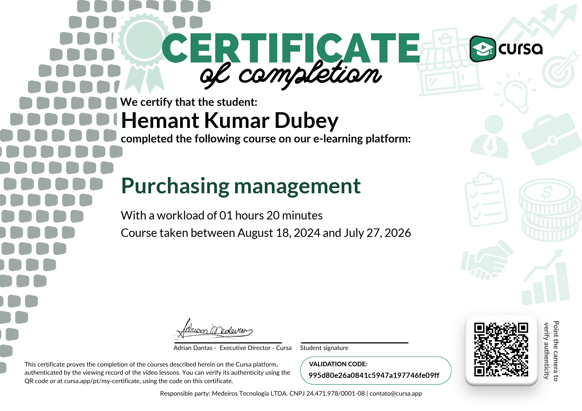 Image of my free Course Completion Certificate.