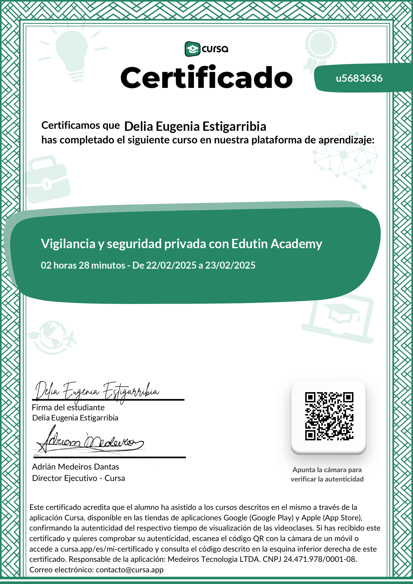 Imagen de mi Certificado de finalización del curso gratuito.