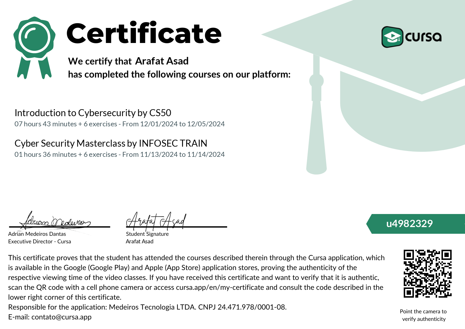Image of my free Course Completion Certificate.