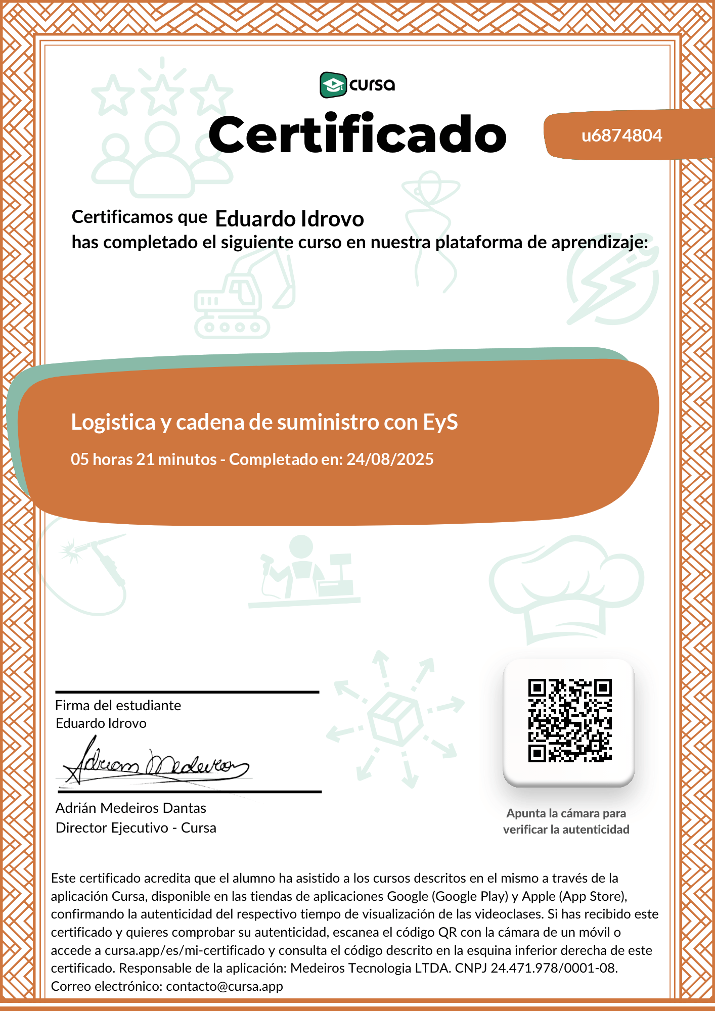 Imagen de mi Certificado de finalización del curso gratuito.