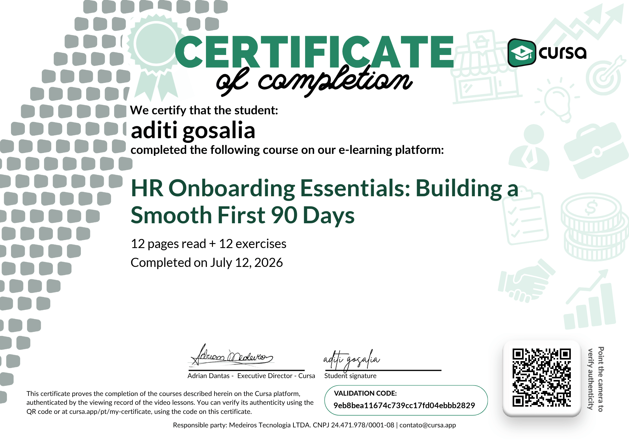 Image of my free Course Completion Certificate.