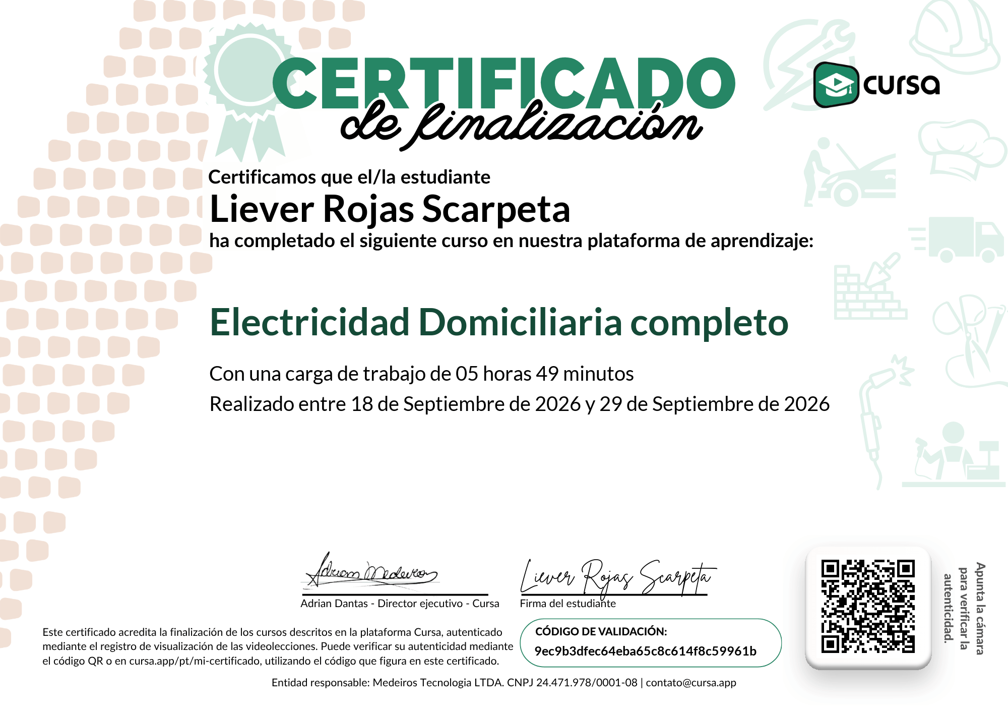 Imagen de mi Certificado de finalización del curso gratuito.