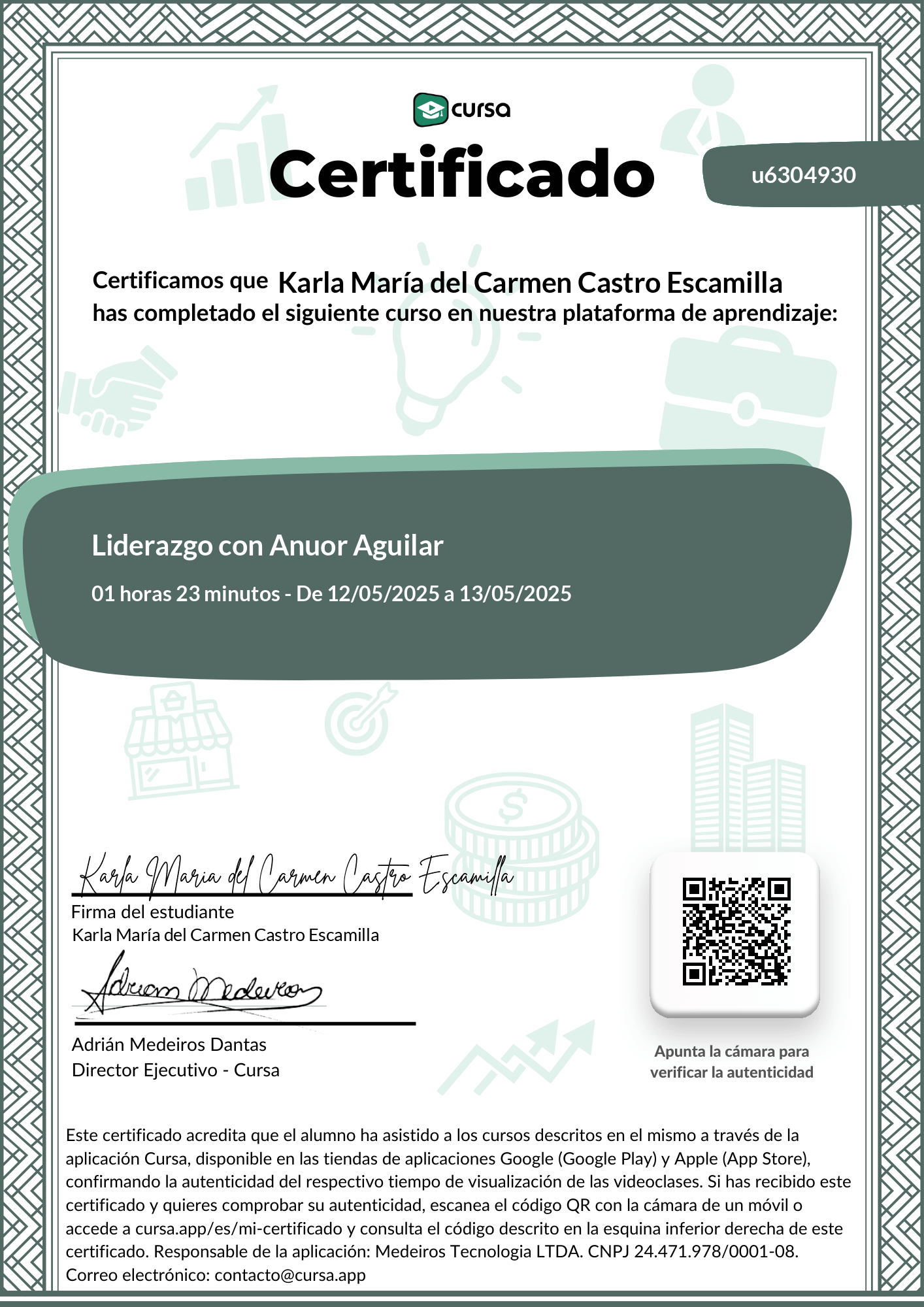 Imagen de mi Certificado de finalización del curso gratuito.
