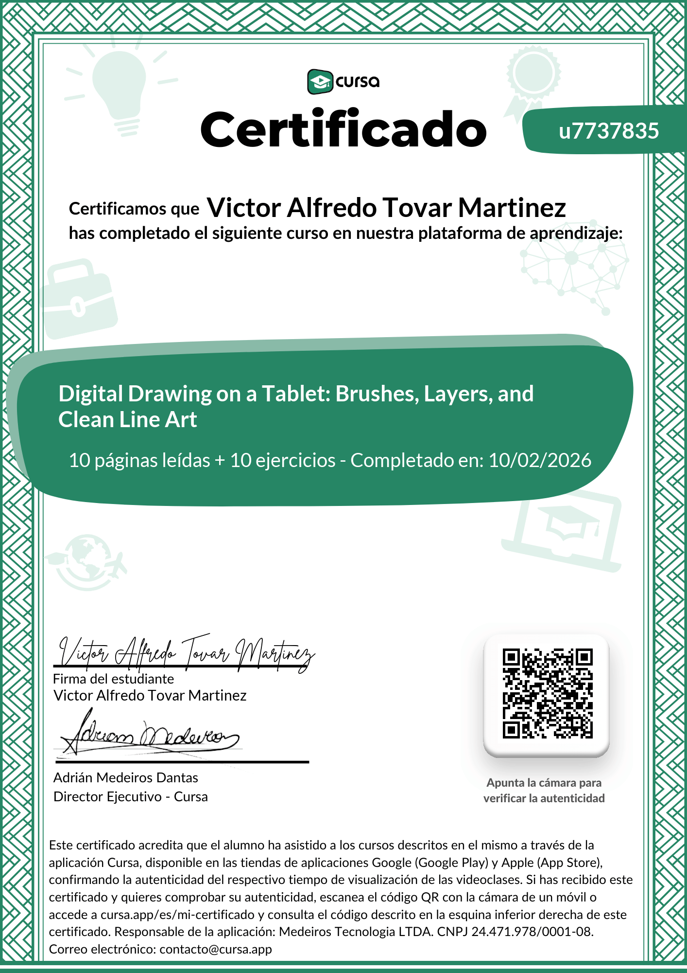Imagen de mi Certificado de finalización del curso gratuito.