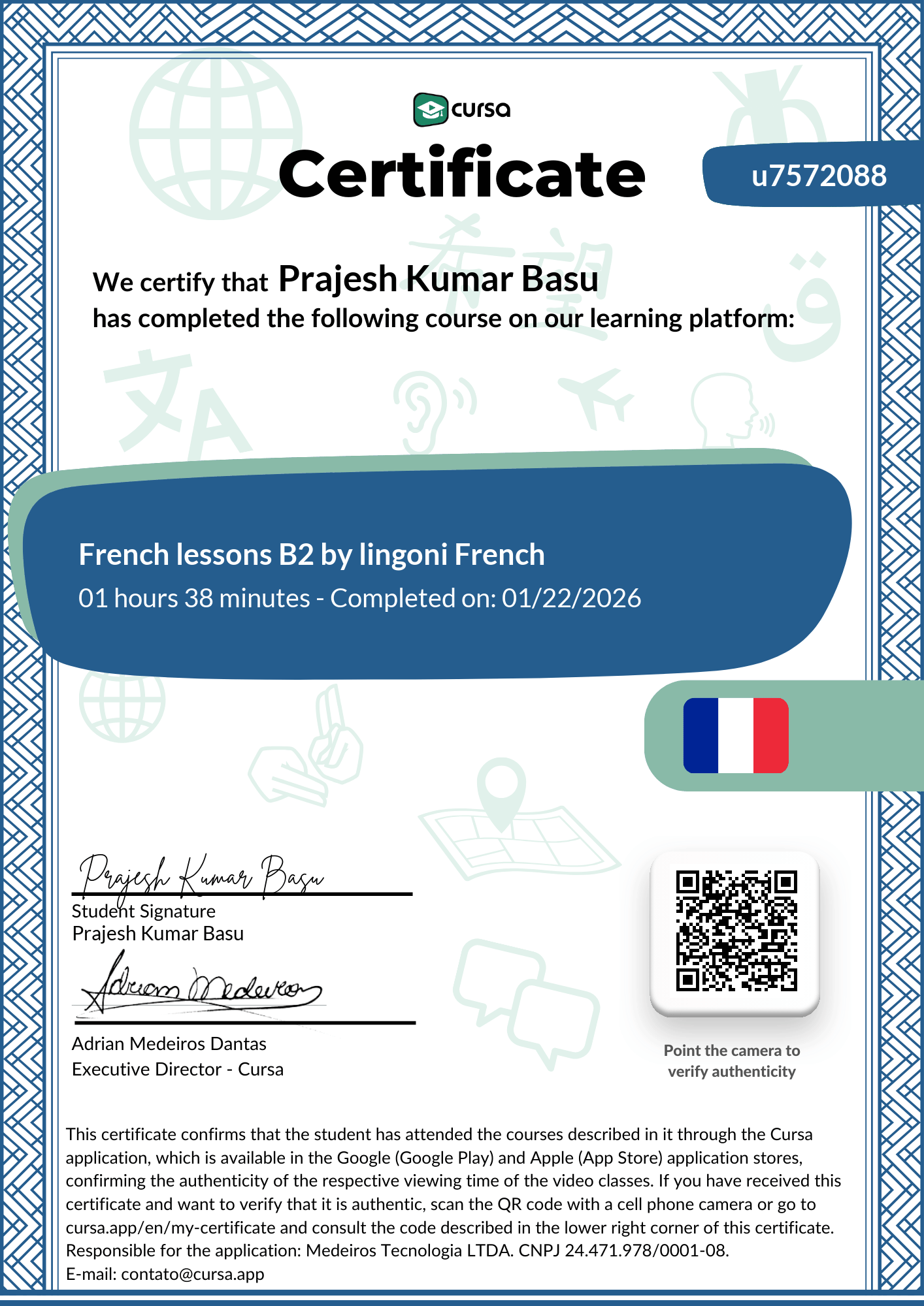 Image of my free Course Completion Certificate.