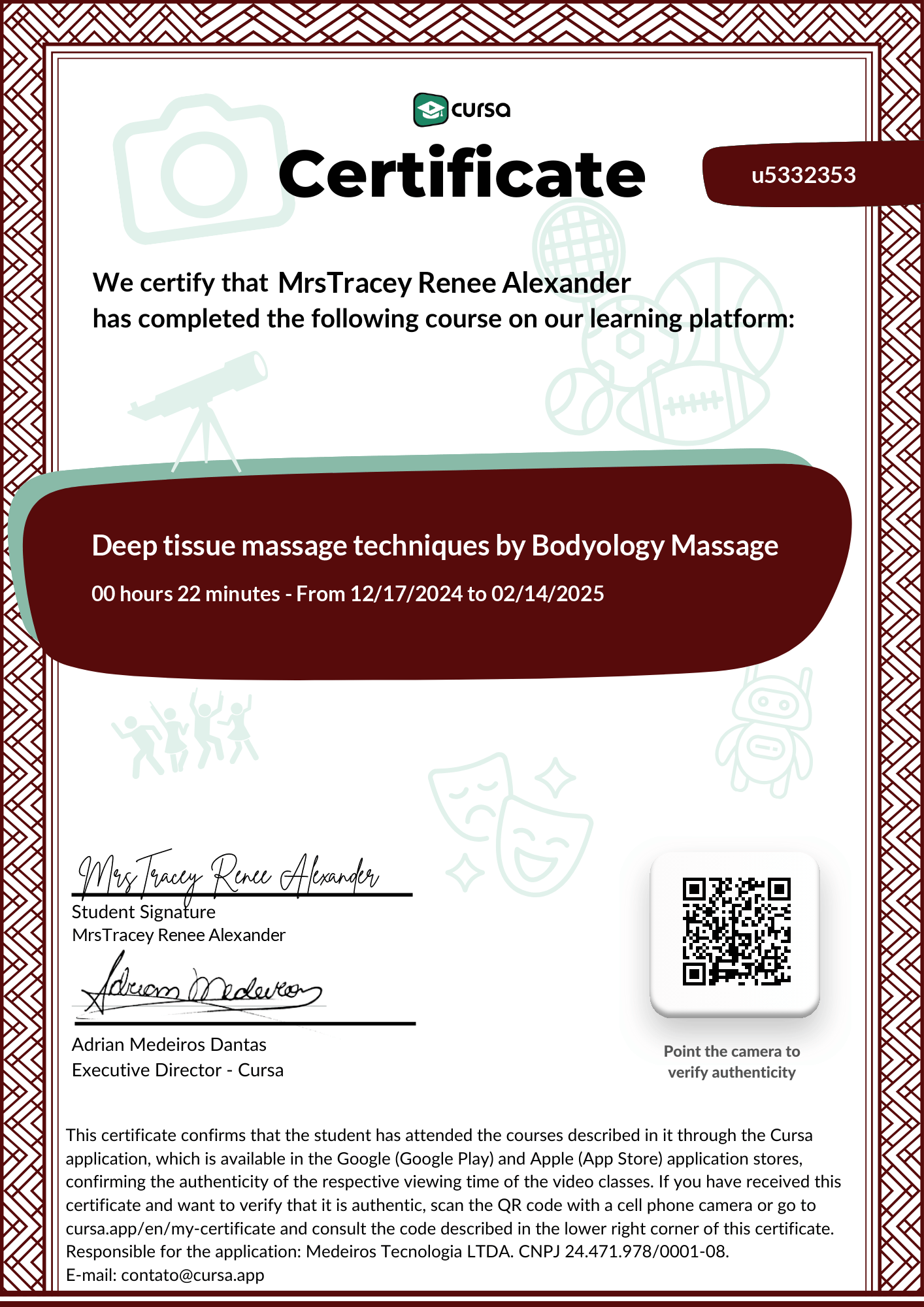 Image of my free Course Completion Certificate.