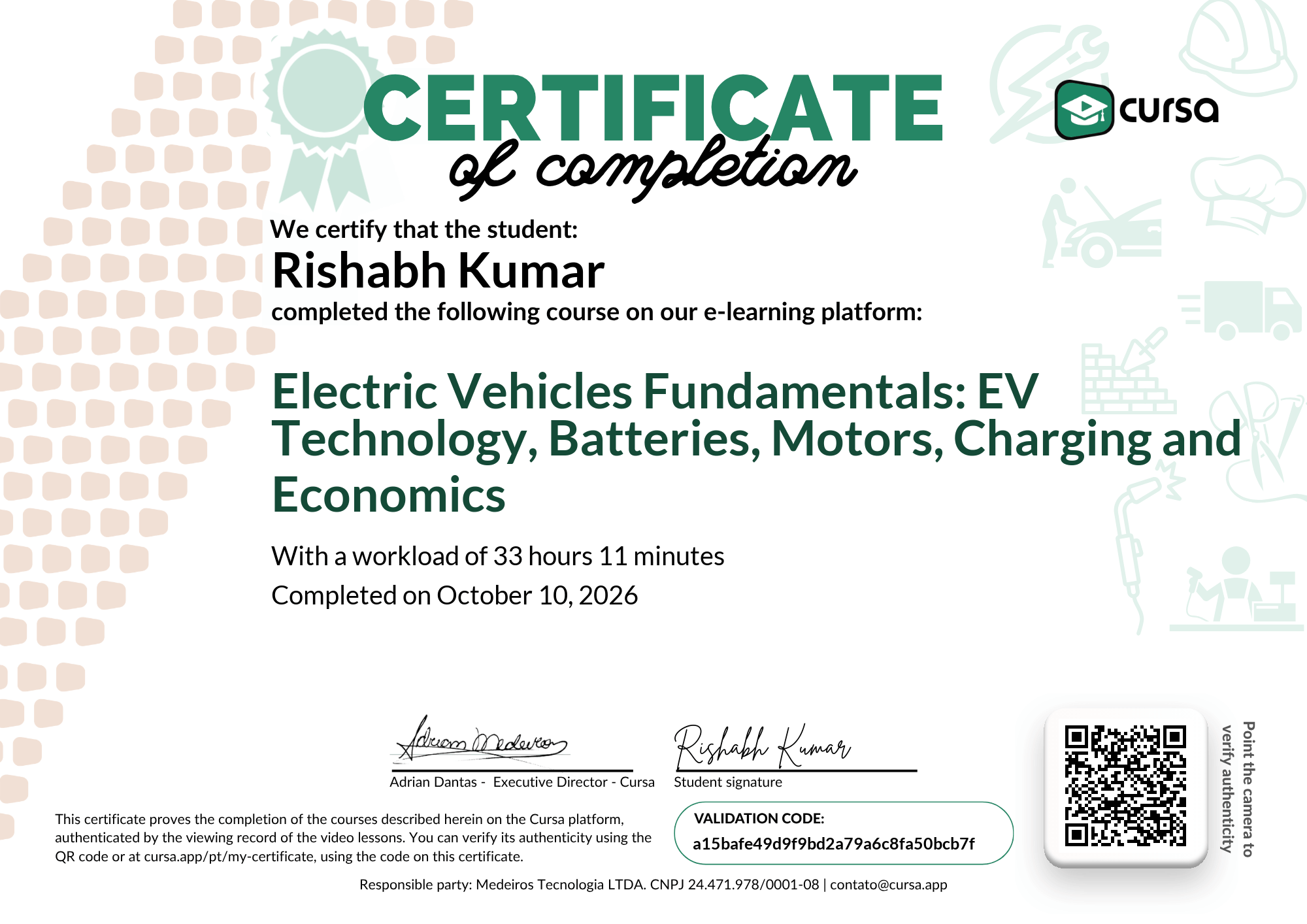 Image of my free Course Completion Certificate.