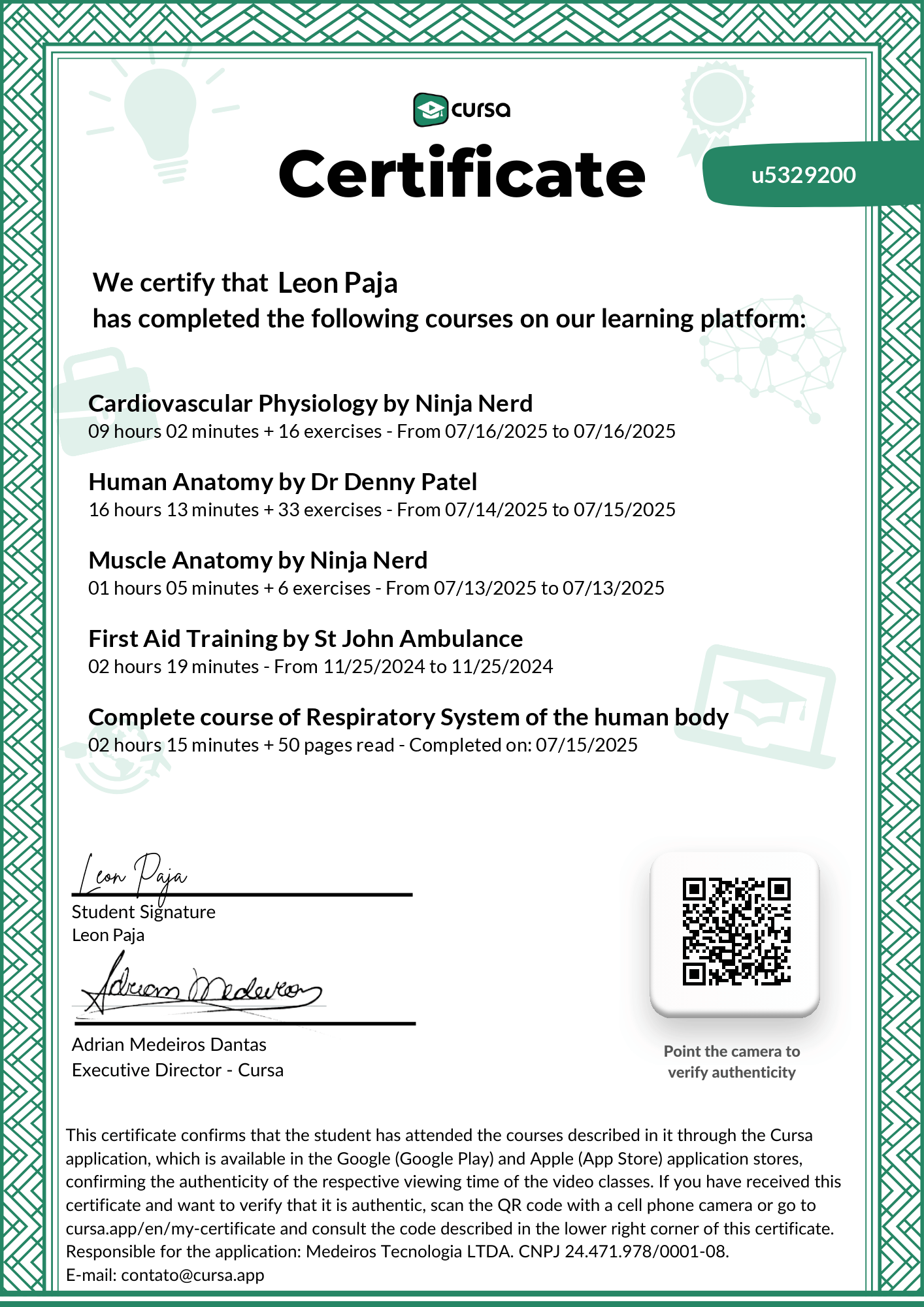Image of my free Course Completion Certificate.