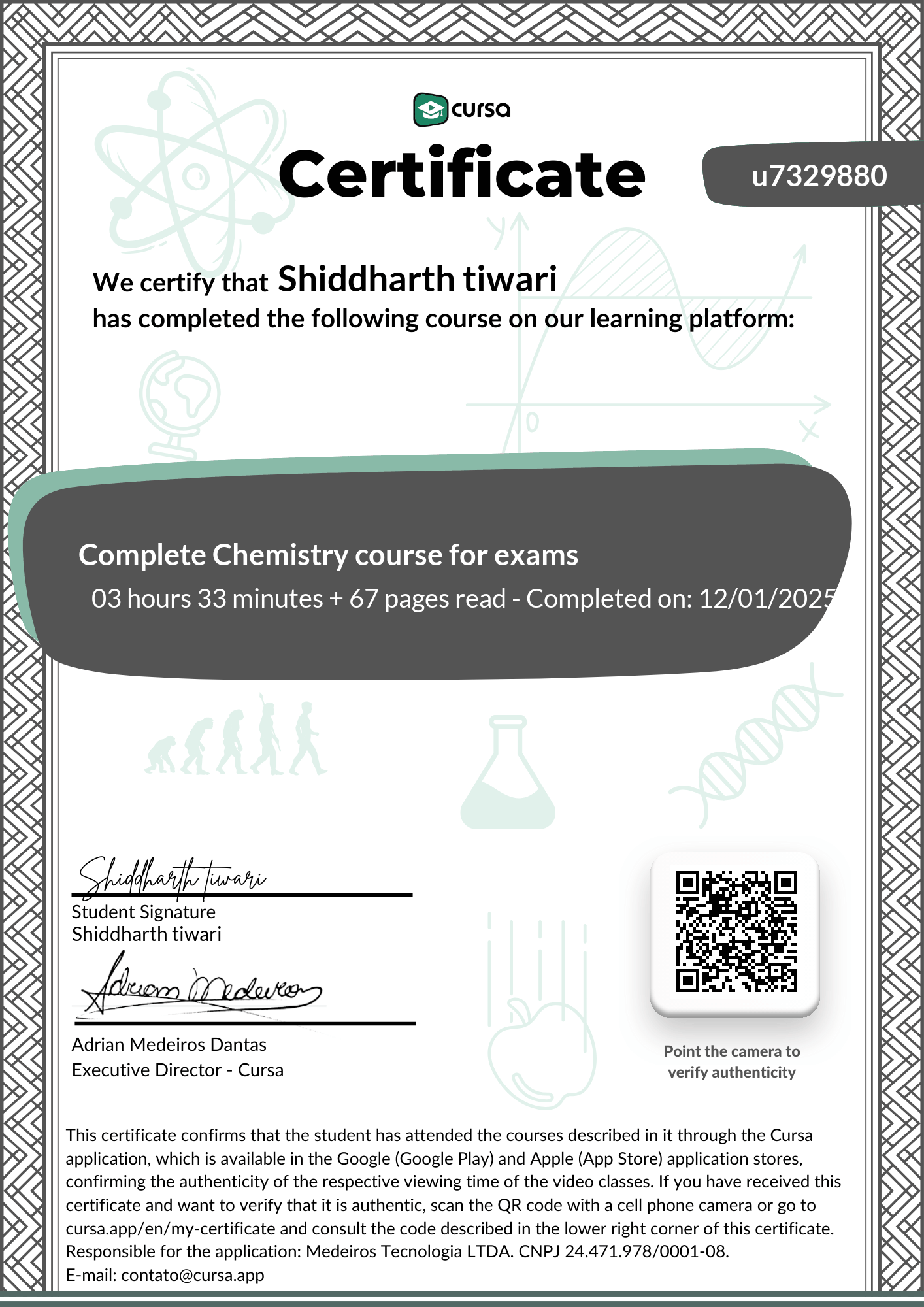 Image of my free Course Completion Certificate.