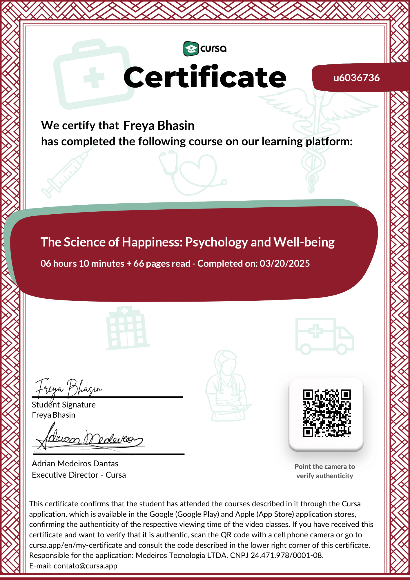 Image of my free Course Completion Certificate.