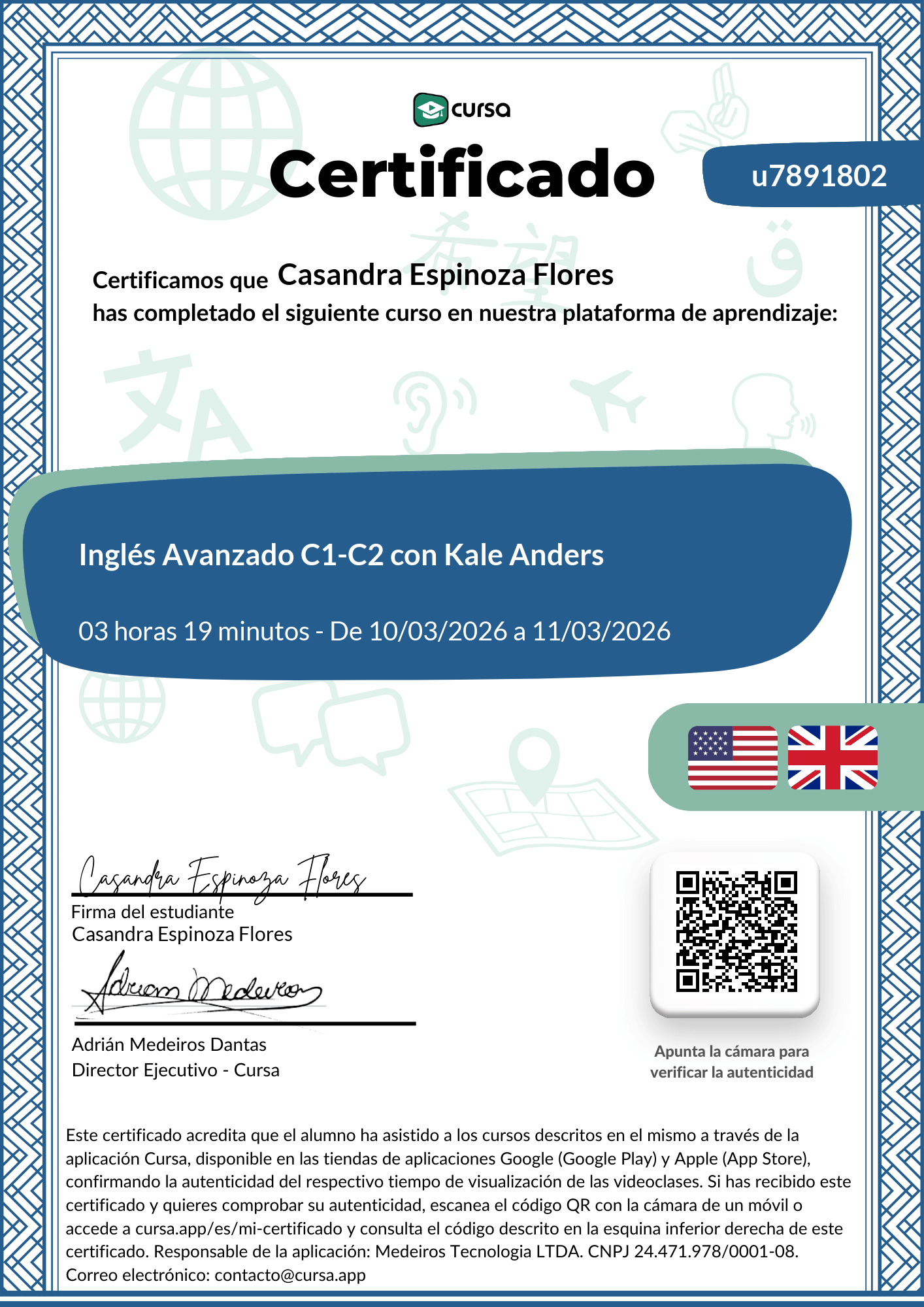 Imagen de mi Certificado de finalización del curso gratuito.