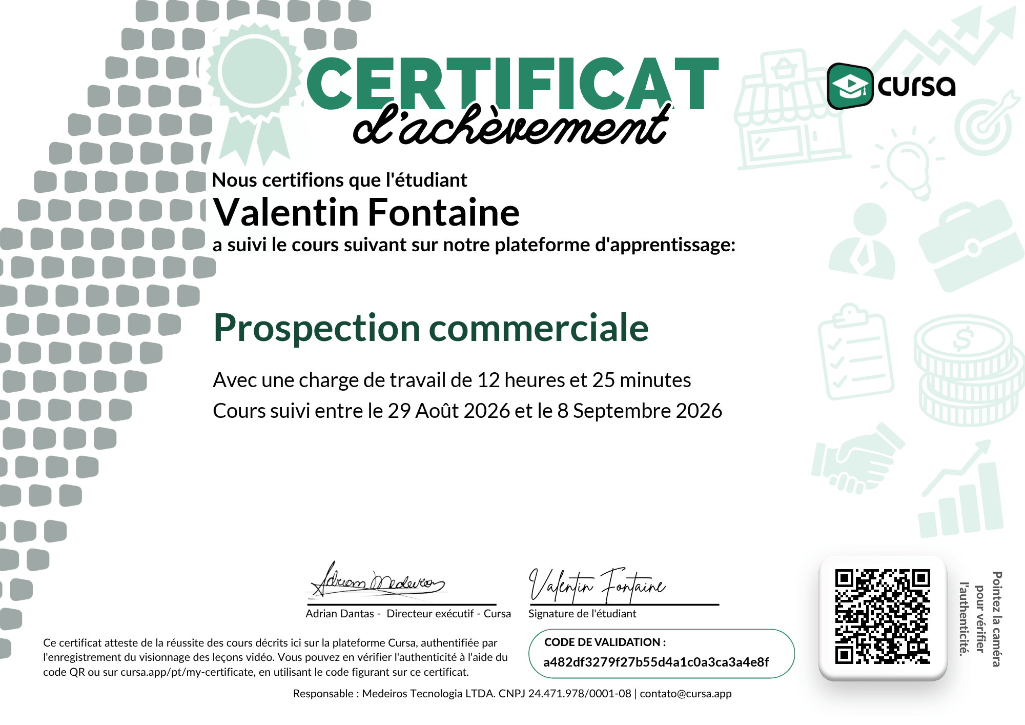 Image de mon certificat de fin de cours gratuit.
