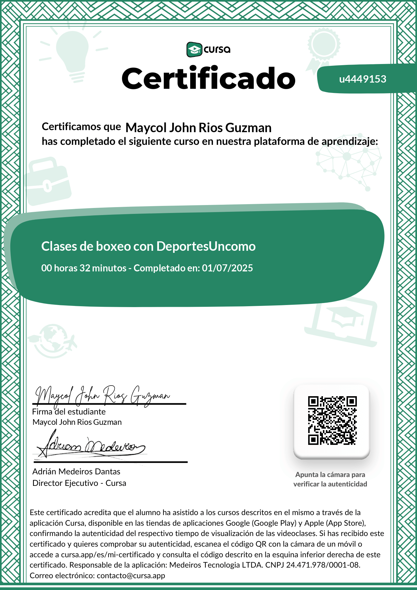 Imagen de mi Certificado de finalización del curso gratuito.