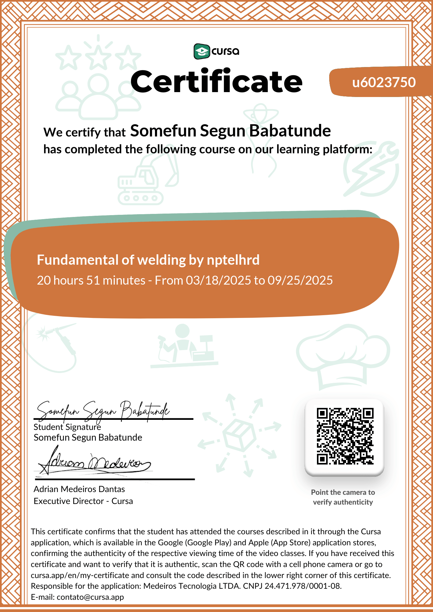 Image of my free Course Completion Certificate.