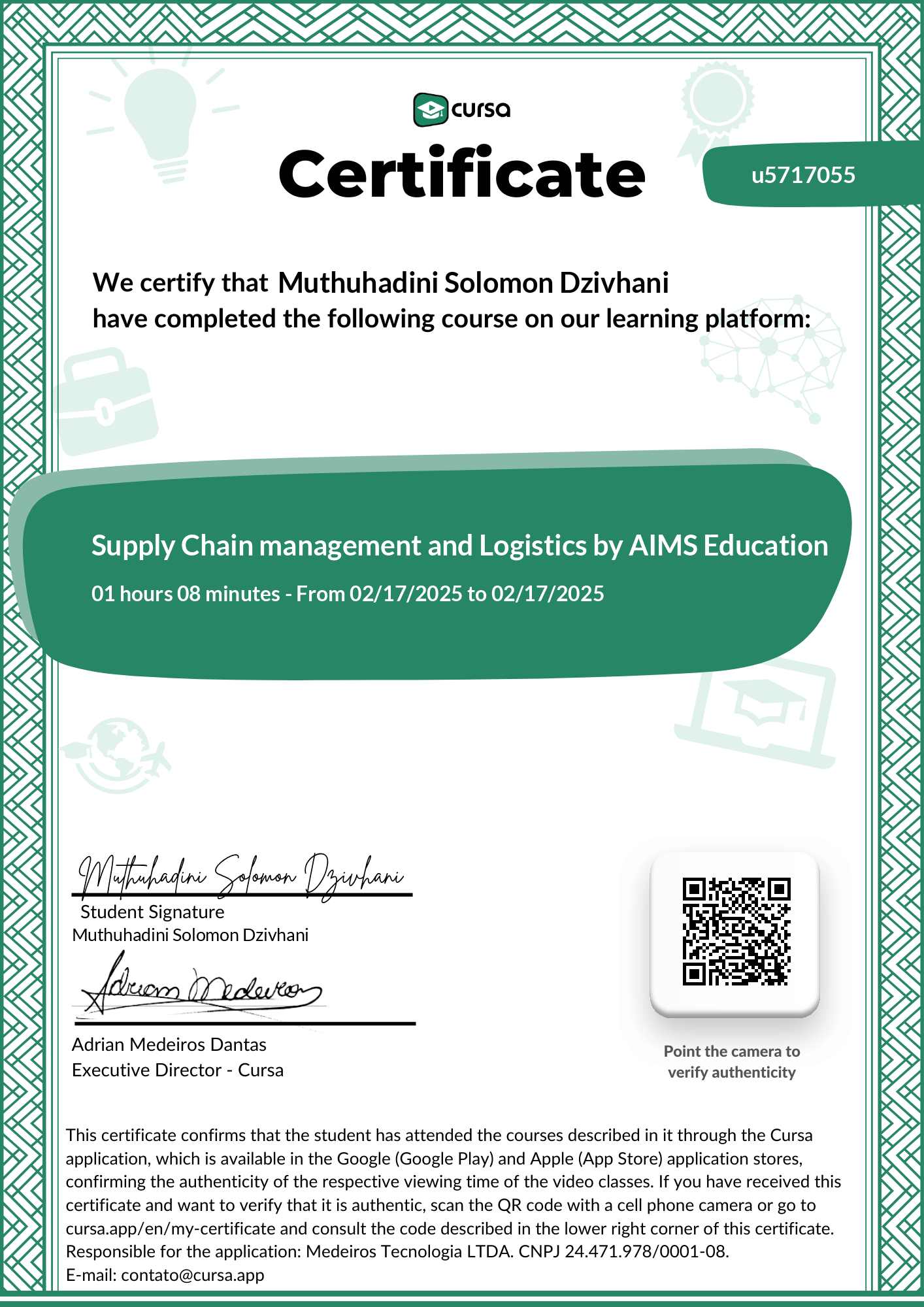 Image of my free Course Completion Certificate.